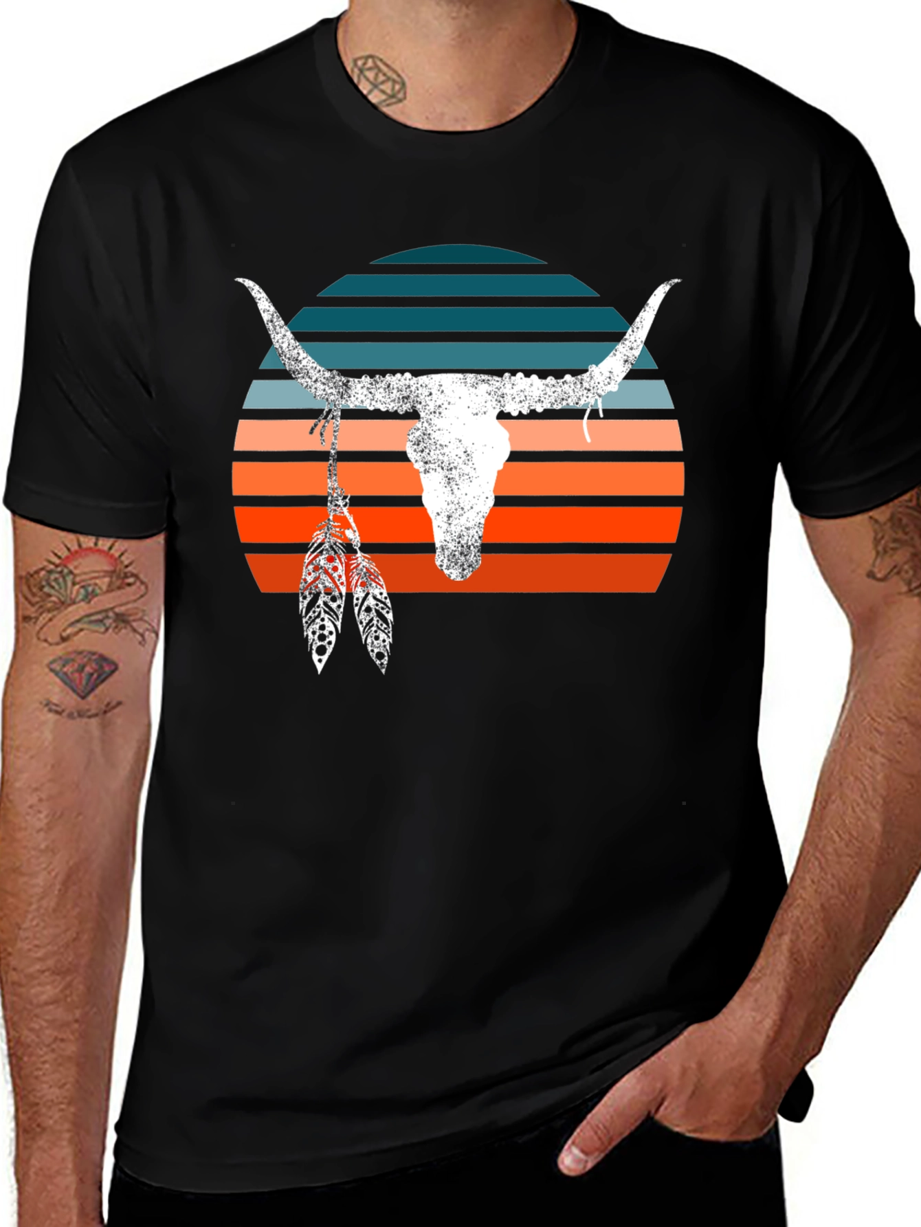 Variant 7 of Retro Bull Skull Graphic Tee
