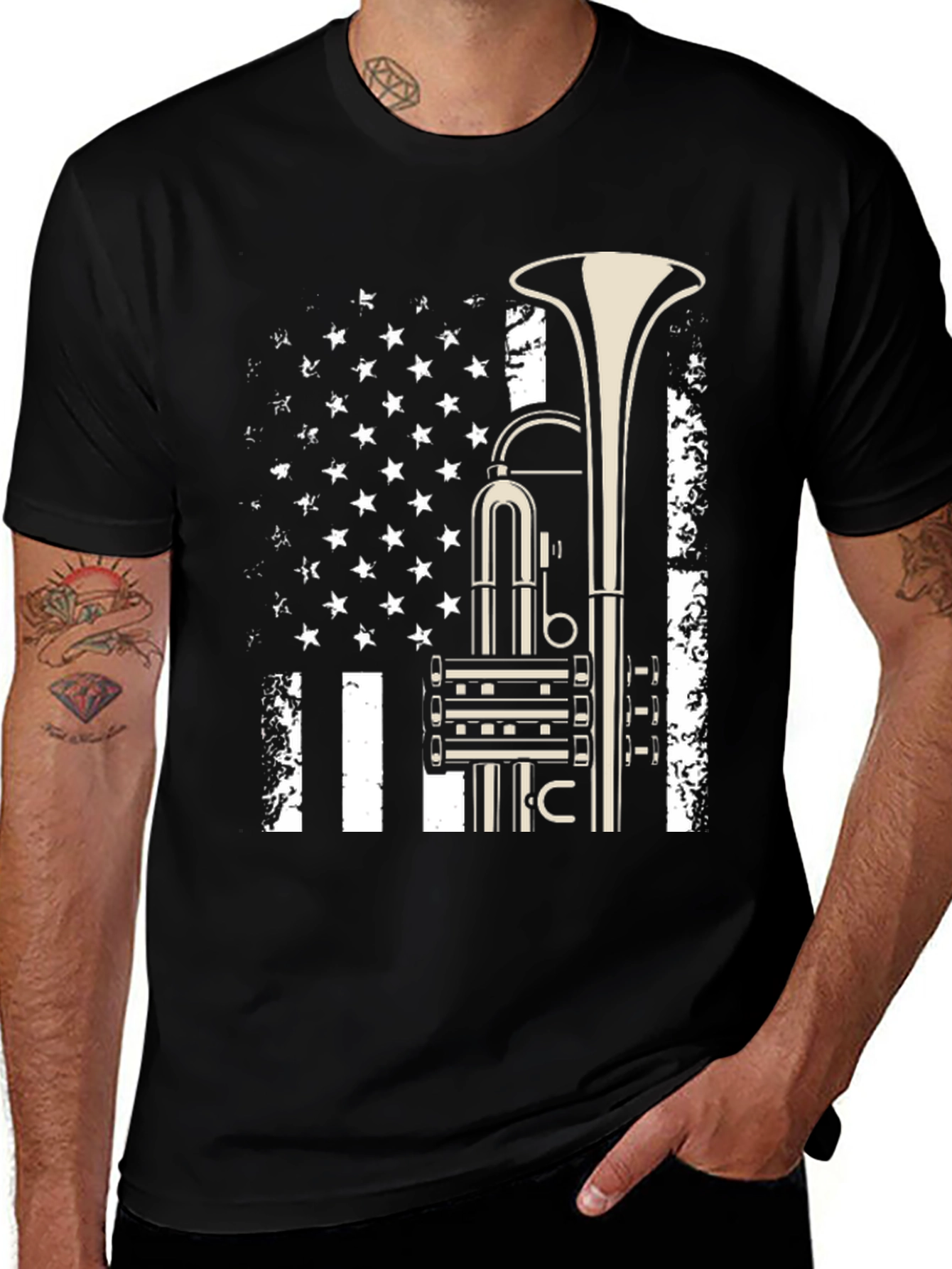 Variant 27 of Trumpet Flag Graphic Tee - Music Lover Shirt