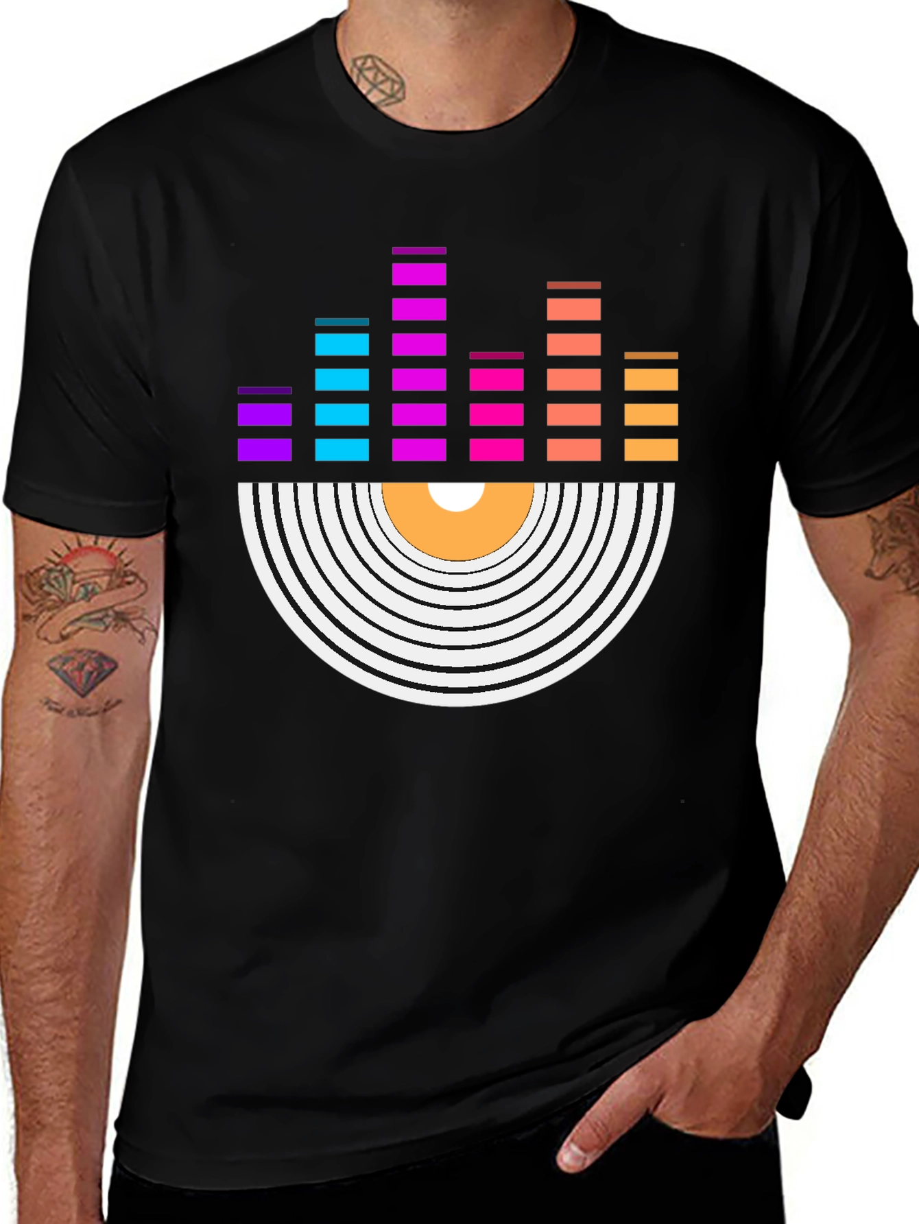 Vinyl Record Equalizer Graphic Tee - Retro Music Shirt