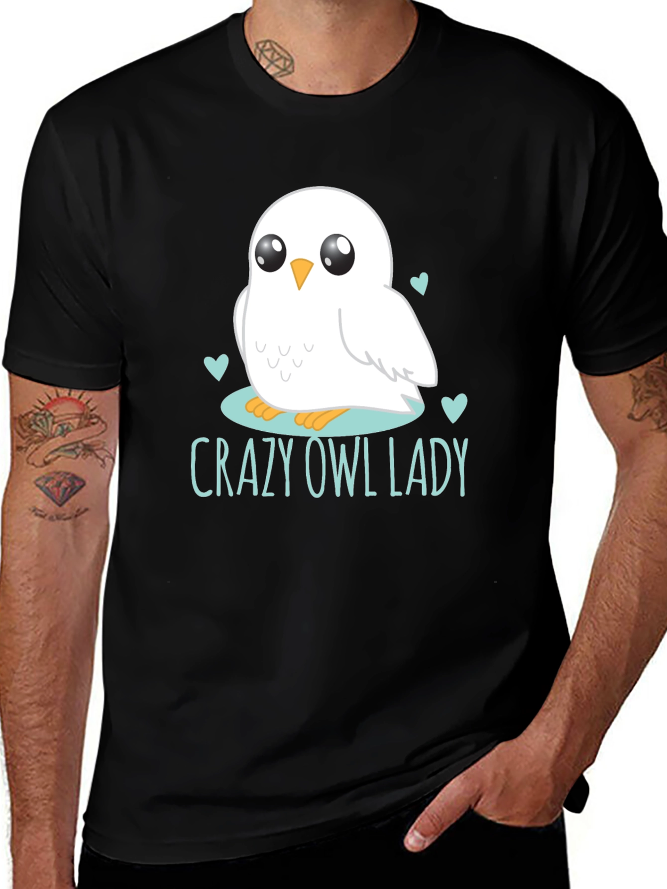 Variant 21 of Cute Owl Lady Graphic Tee - Black Cotton T-Shirt