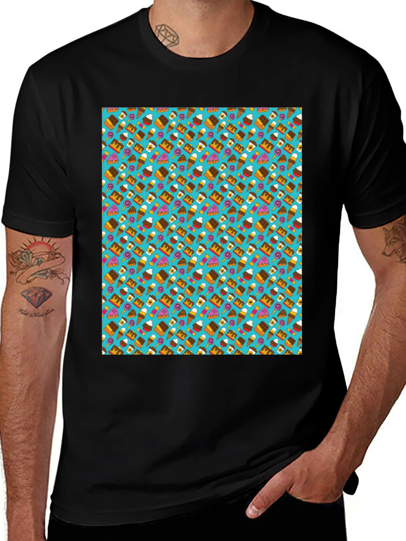 Variant 17 of Dessert Pattern Black T-Shirt