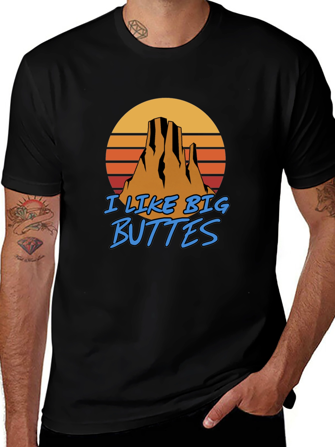 Black I Like Big Buttes Men's Graphic Tee - Desert Mountain Sunset T-Shirt main image