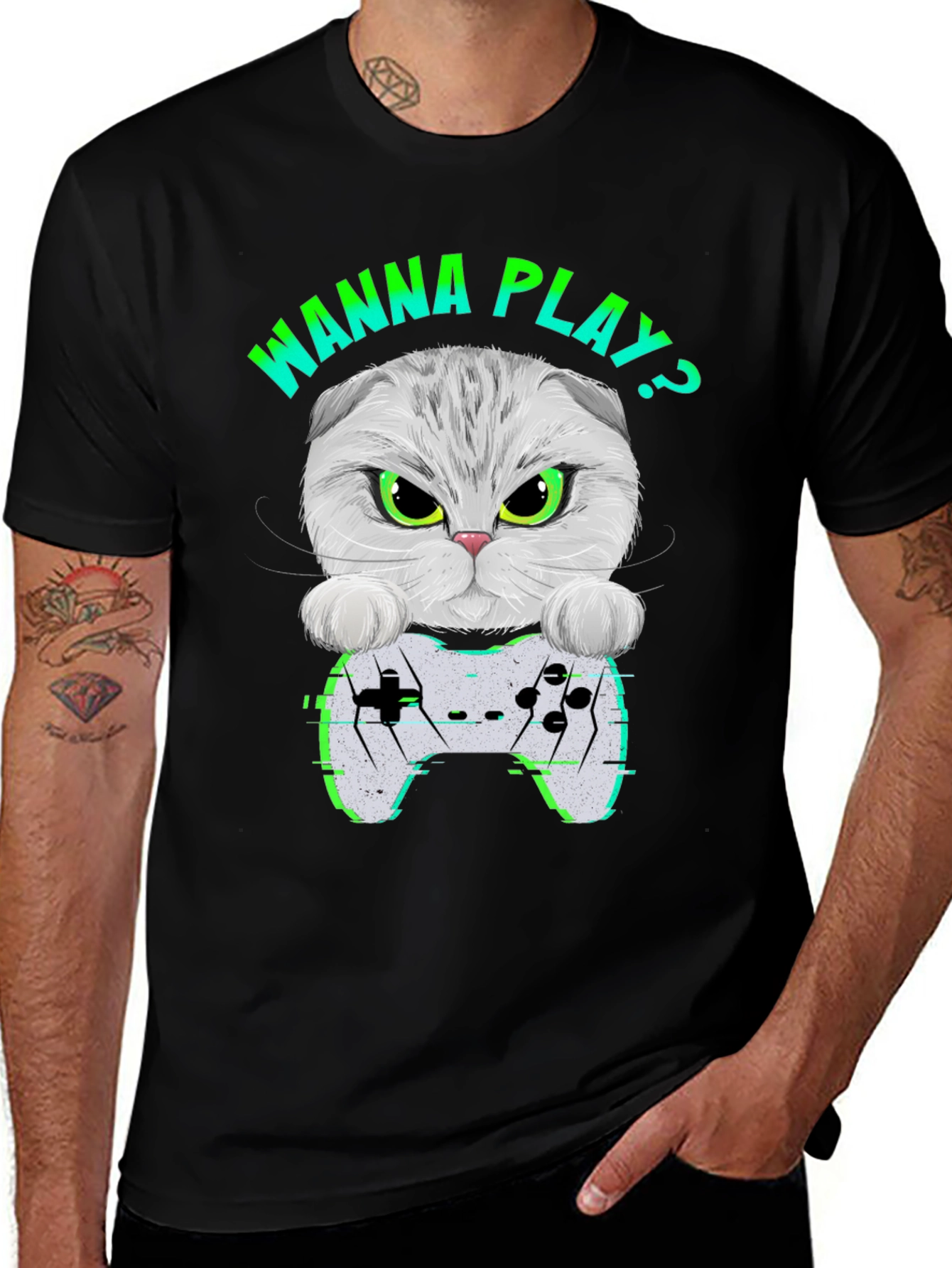 Gamer Cat Graphic T-Shirt - Wanna Play Gaming Tee