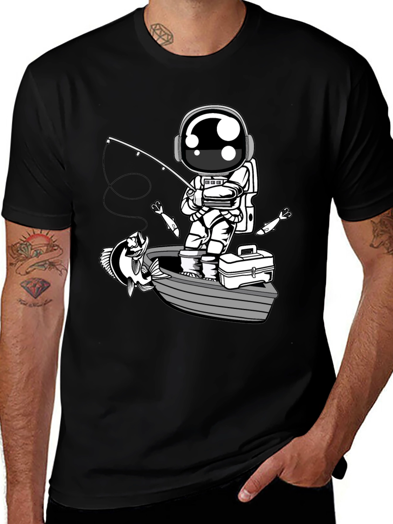 Variant 10 of Astronaut Fishing T-Shirt - Space Angler Tee