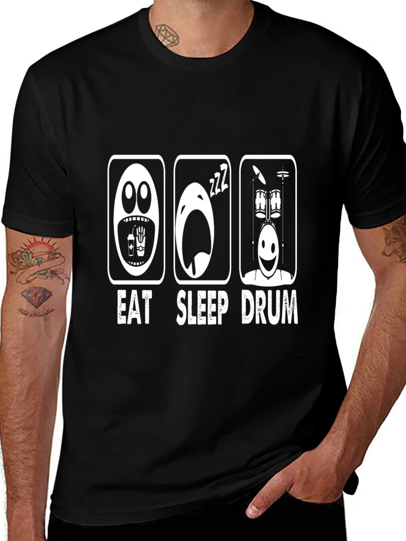 Variant 22 of Eat Sleep Drum Funny Graphic T-Shirt - Black