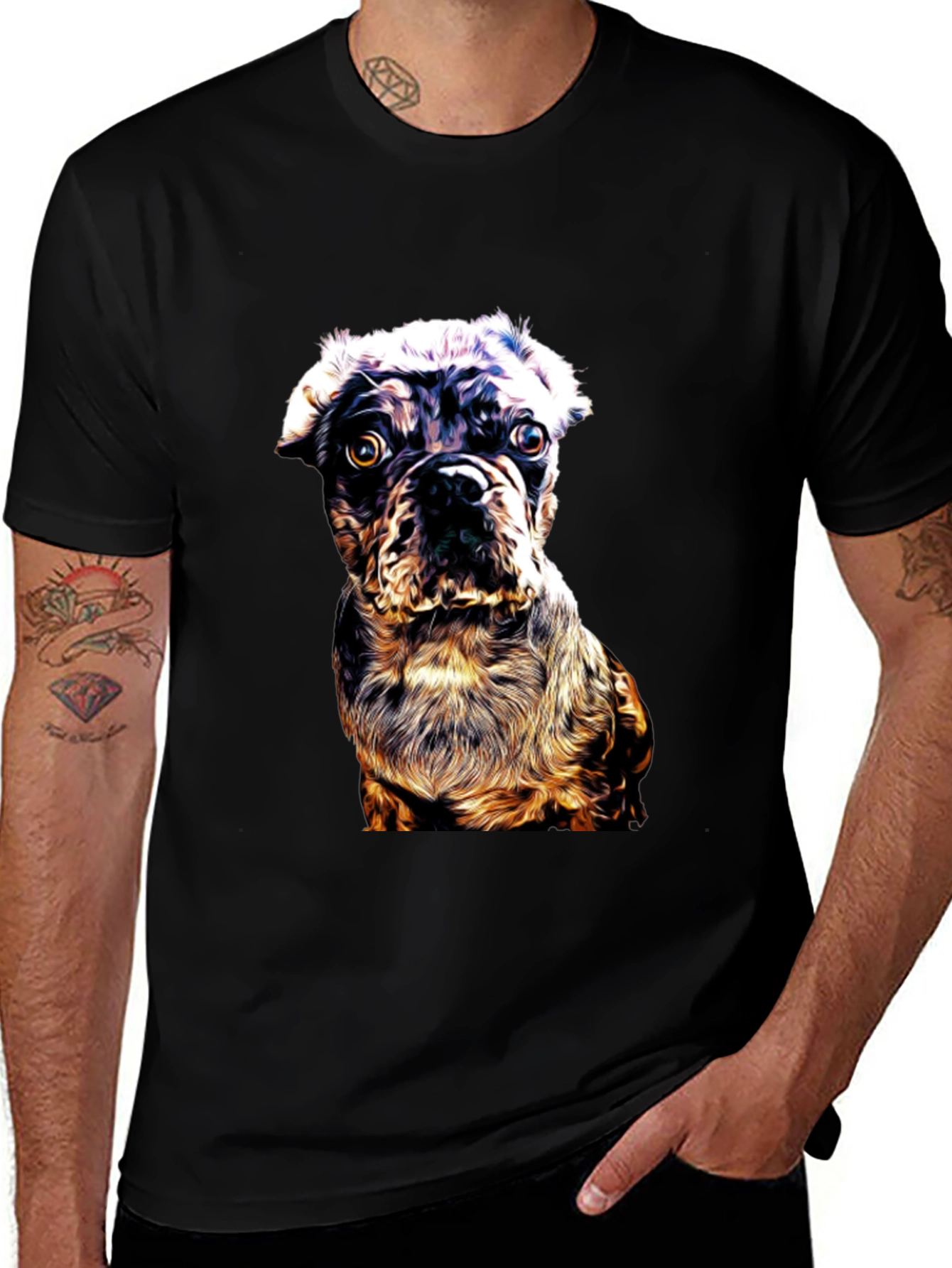 Variant 23 of Dog Graphic Print Black Crew Neck T-Shirt