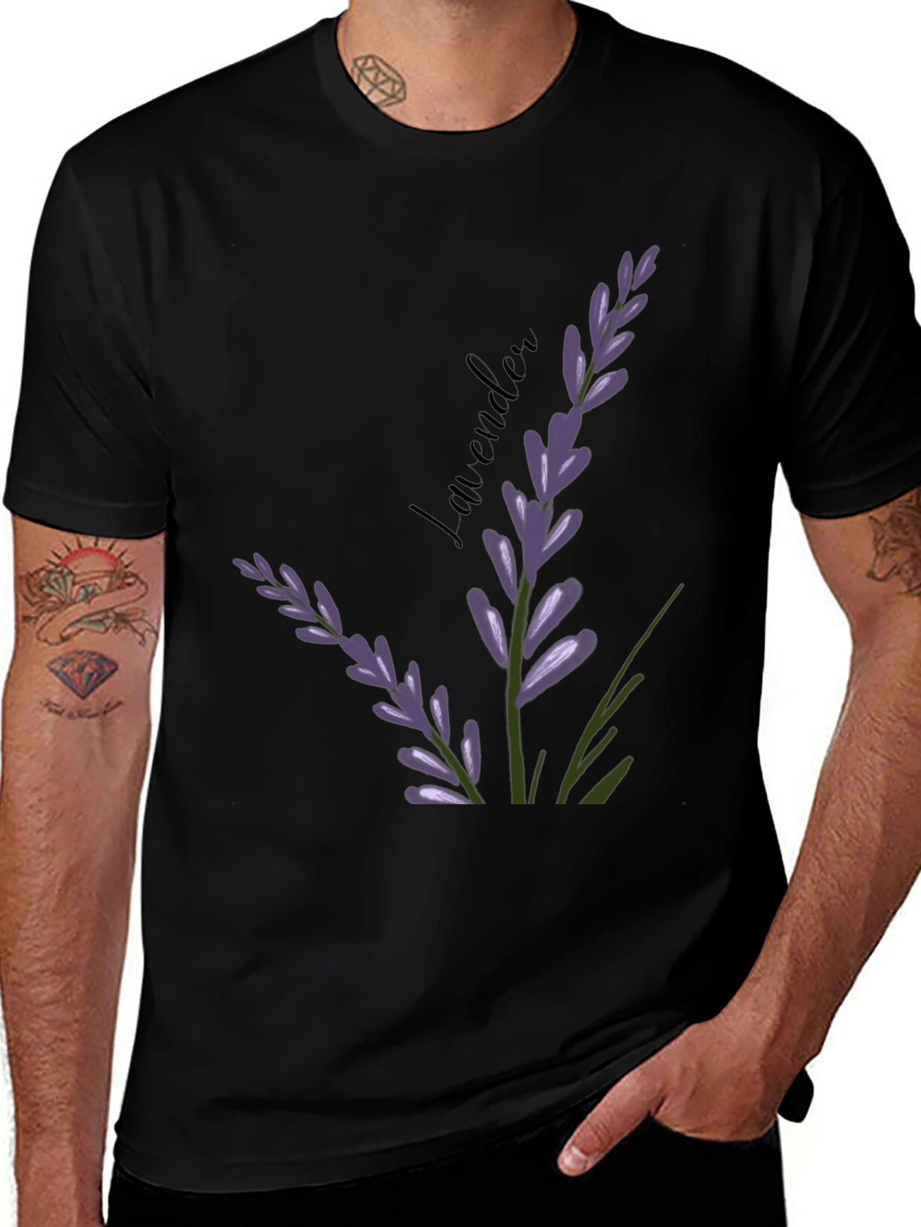 Variant 5 of Lavender Graphic Print Black T-Shirt