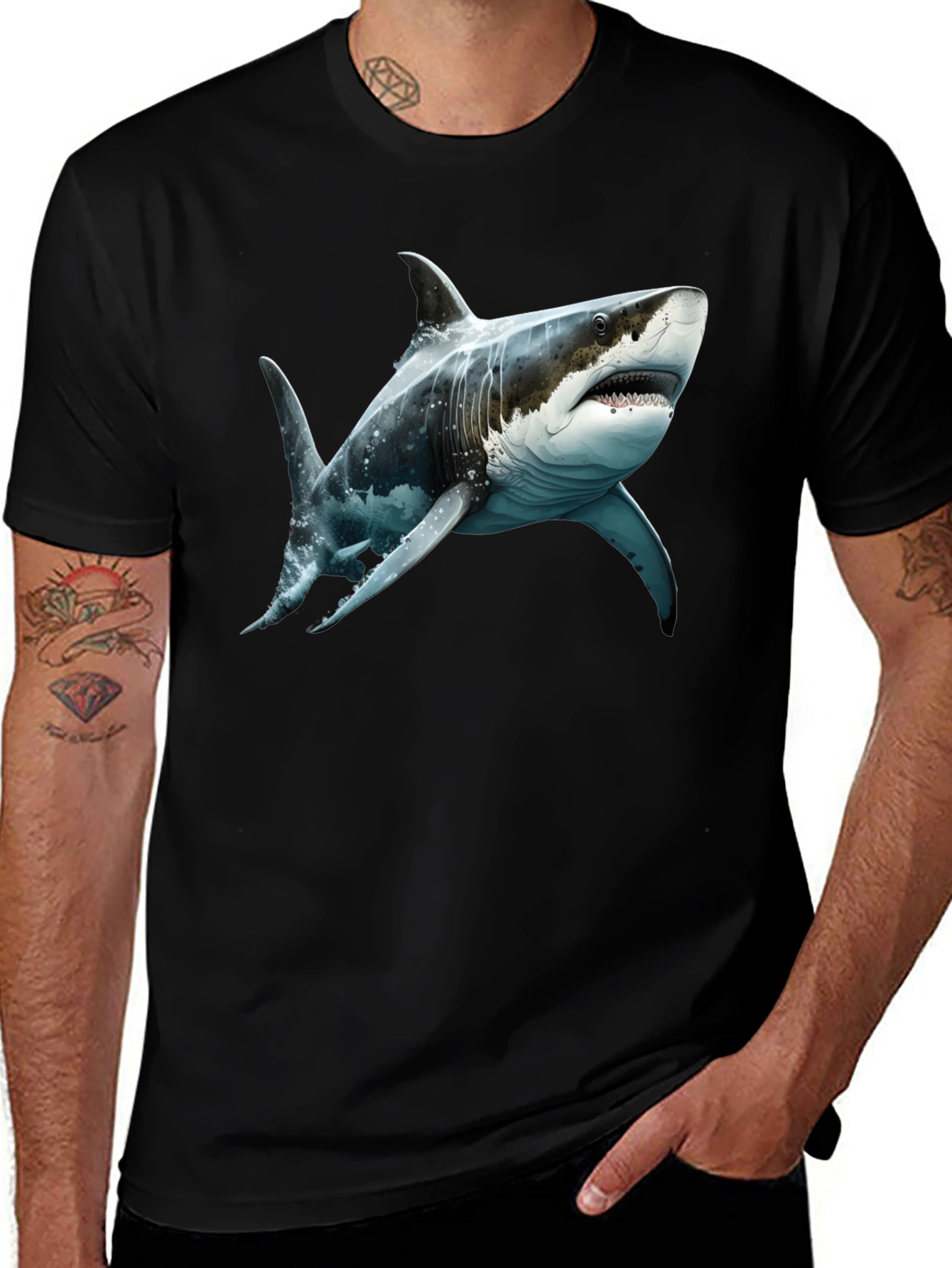 Variant 27 of Shark Graphic Tee - Men's Black Cotton T-Shirt