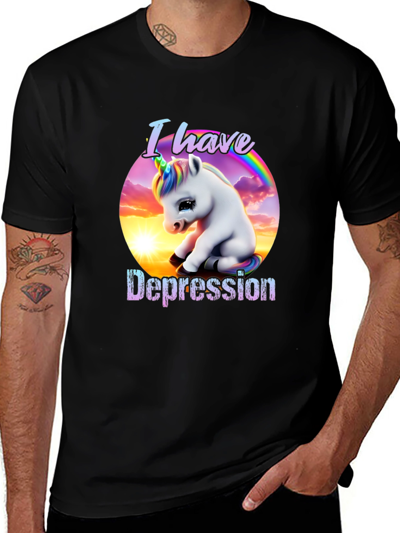 Variant 29 of Unicorn Depression Graphic T-Shirt - Black