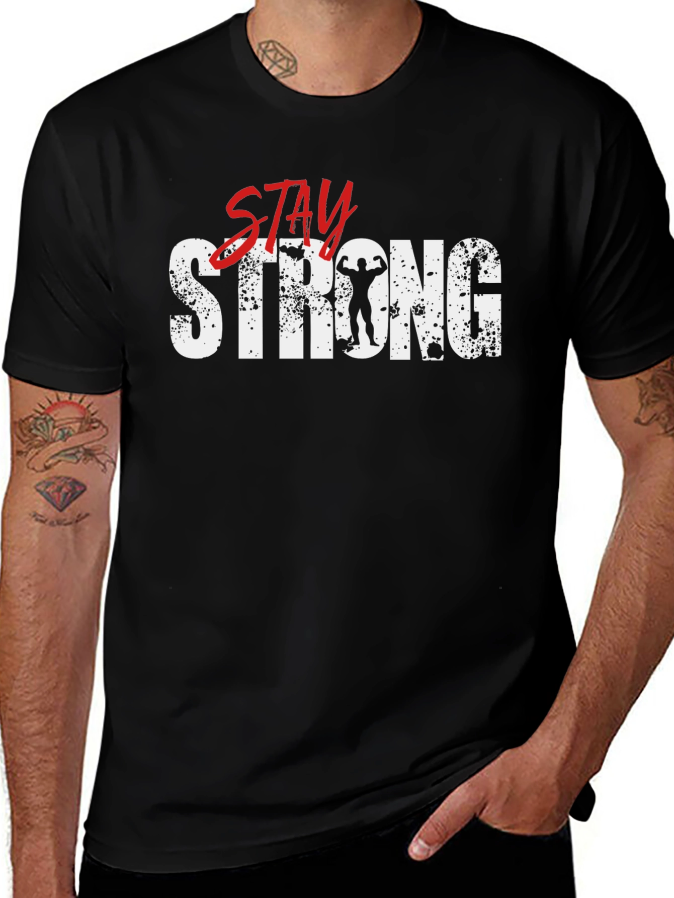 Variant 27 of Stay Strong Graphic Tee - Black Fitness Shirt