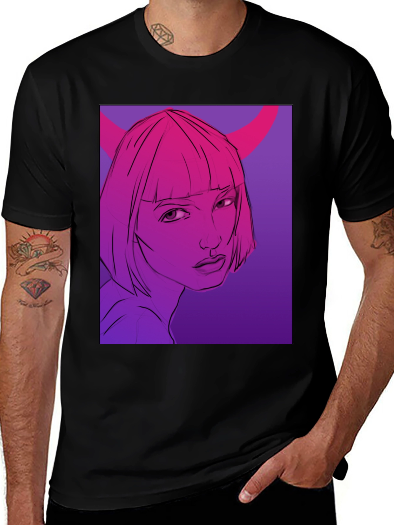 Variant 26 of Edgy Demon Girl Graphic Tee - Black Unisex T-Shirt