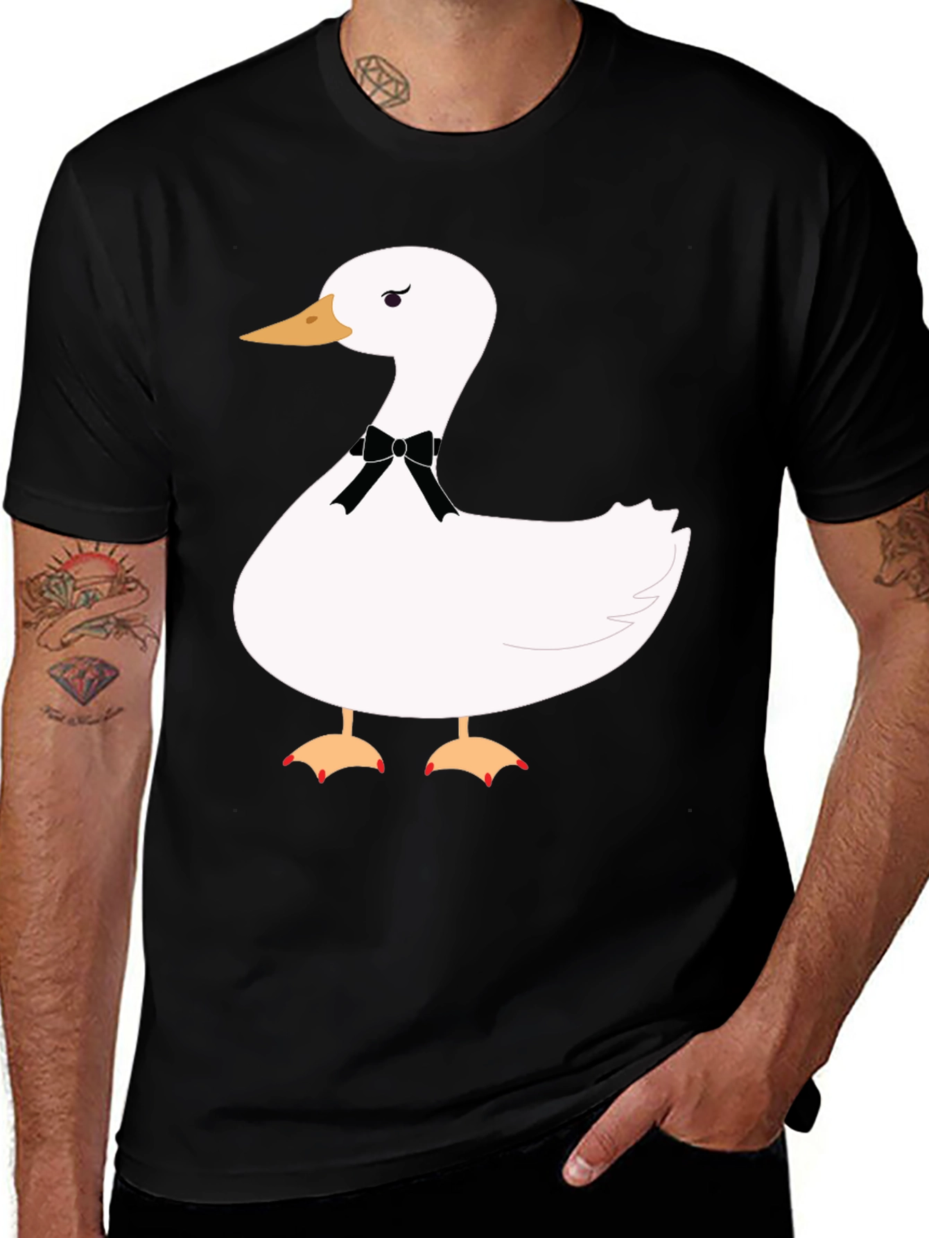 Variant 4 of Funny Goose Bowtie T-Shirt - Casual Black Tee