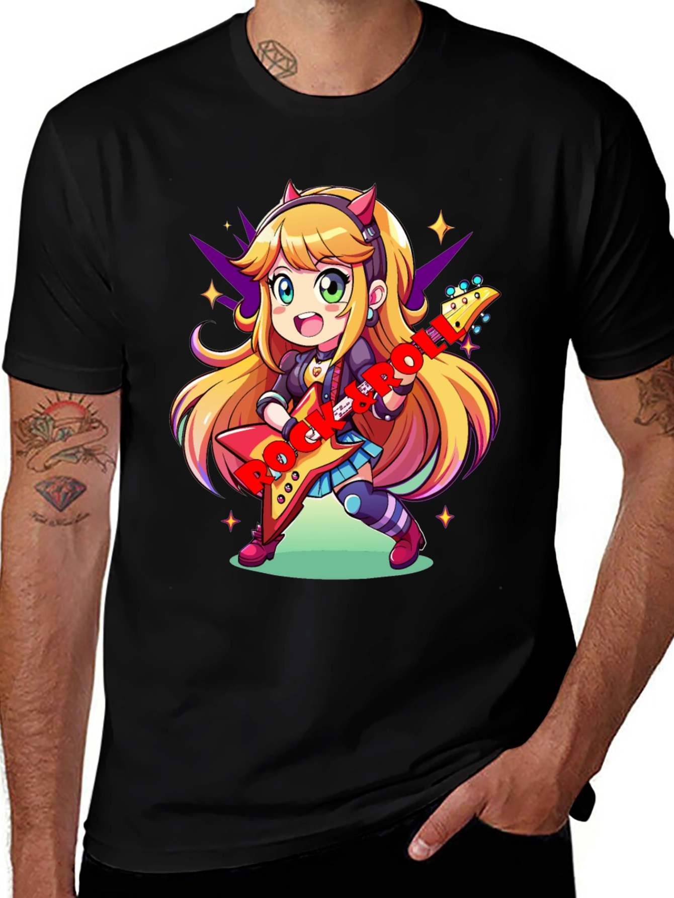 Variant 18 of Anime Girl Guitarist Black T-Shirt