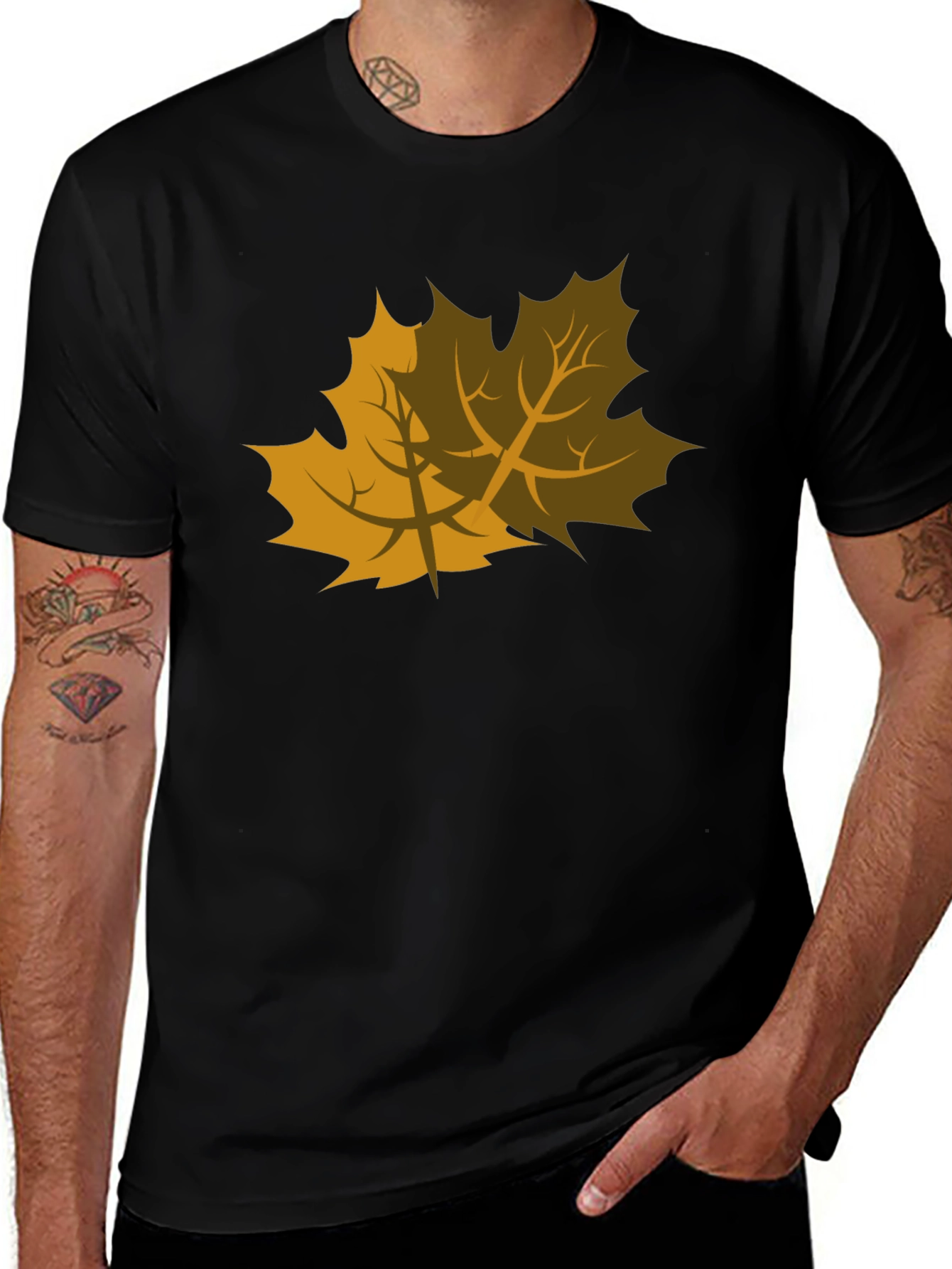Variant 6 of Autumn Leaf Graphic Tee - Black Cotton Blend