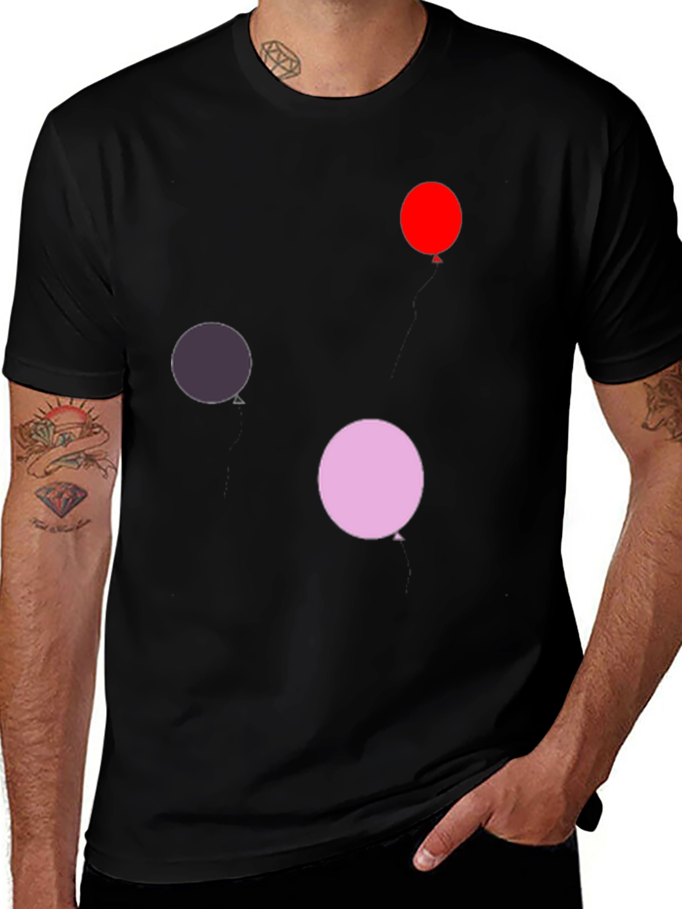 Variant 27 of Fun Balloon Print Black T-Shirt