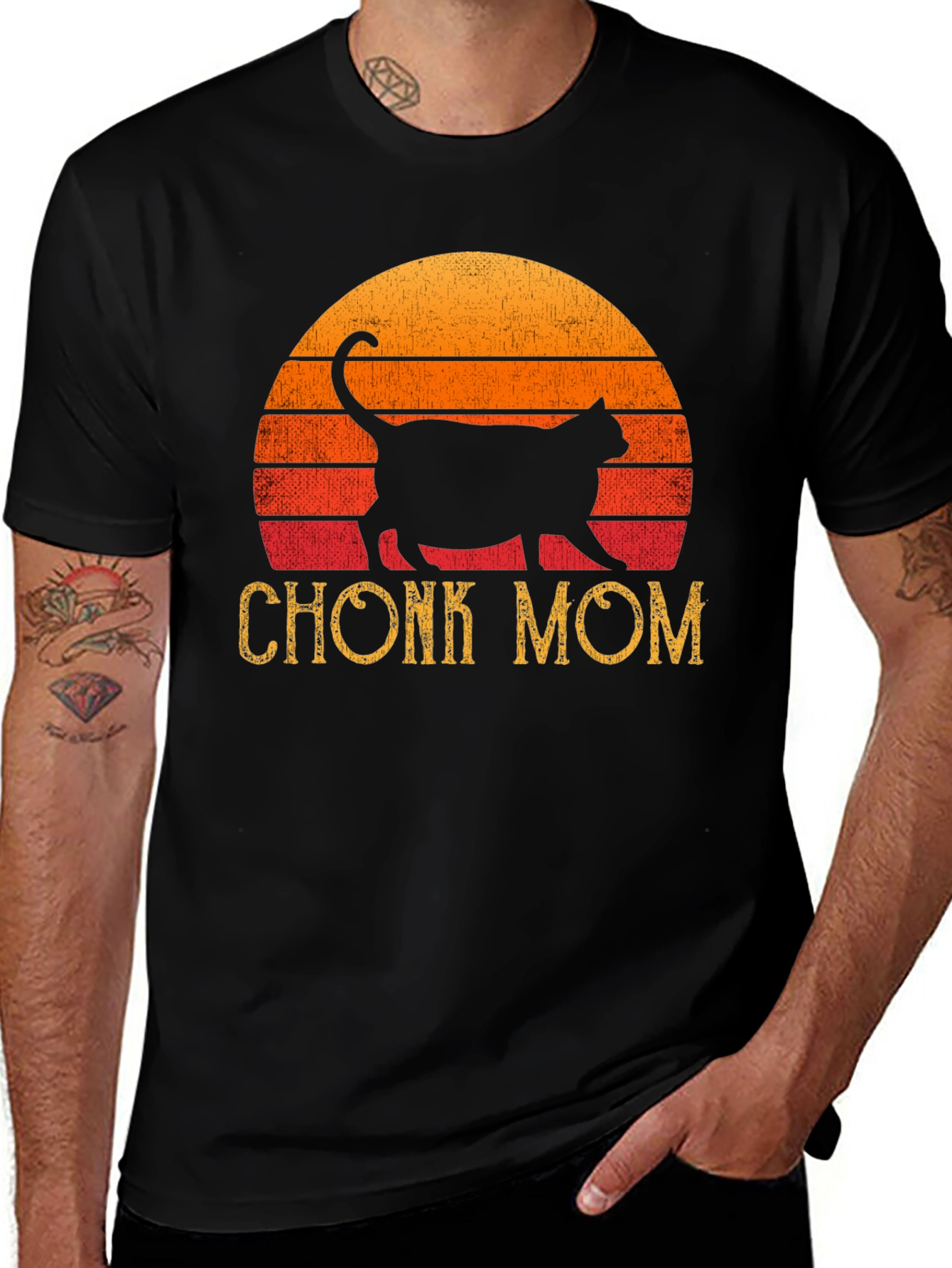 Variant 28 of Chonk Mom Cat Sunset Graphic Tee