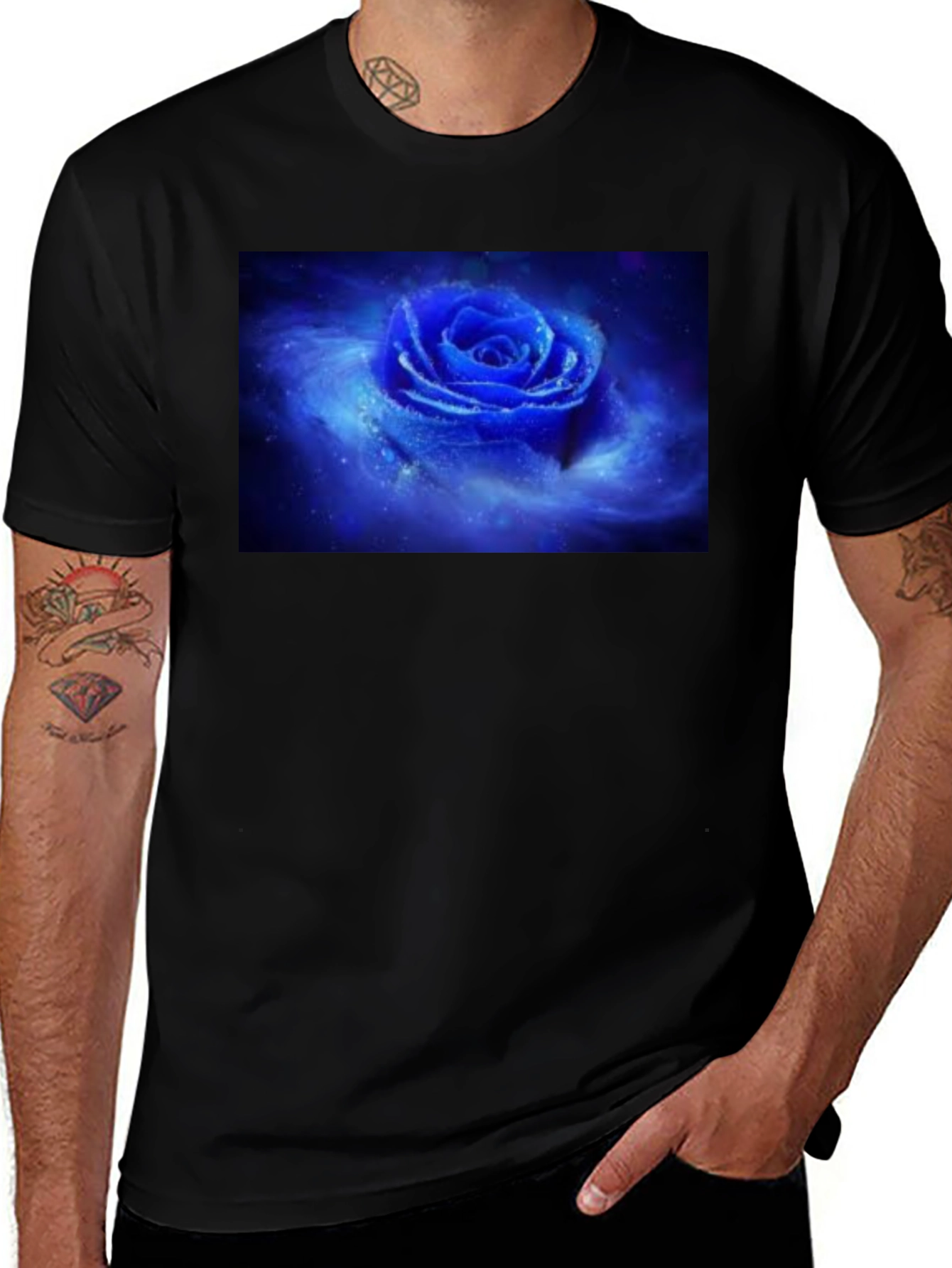 Variant 19 of Black T-Shirt with Galaxy Rose Print