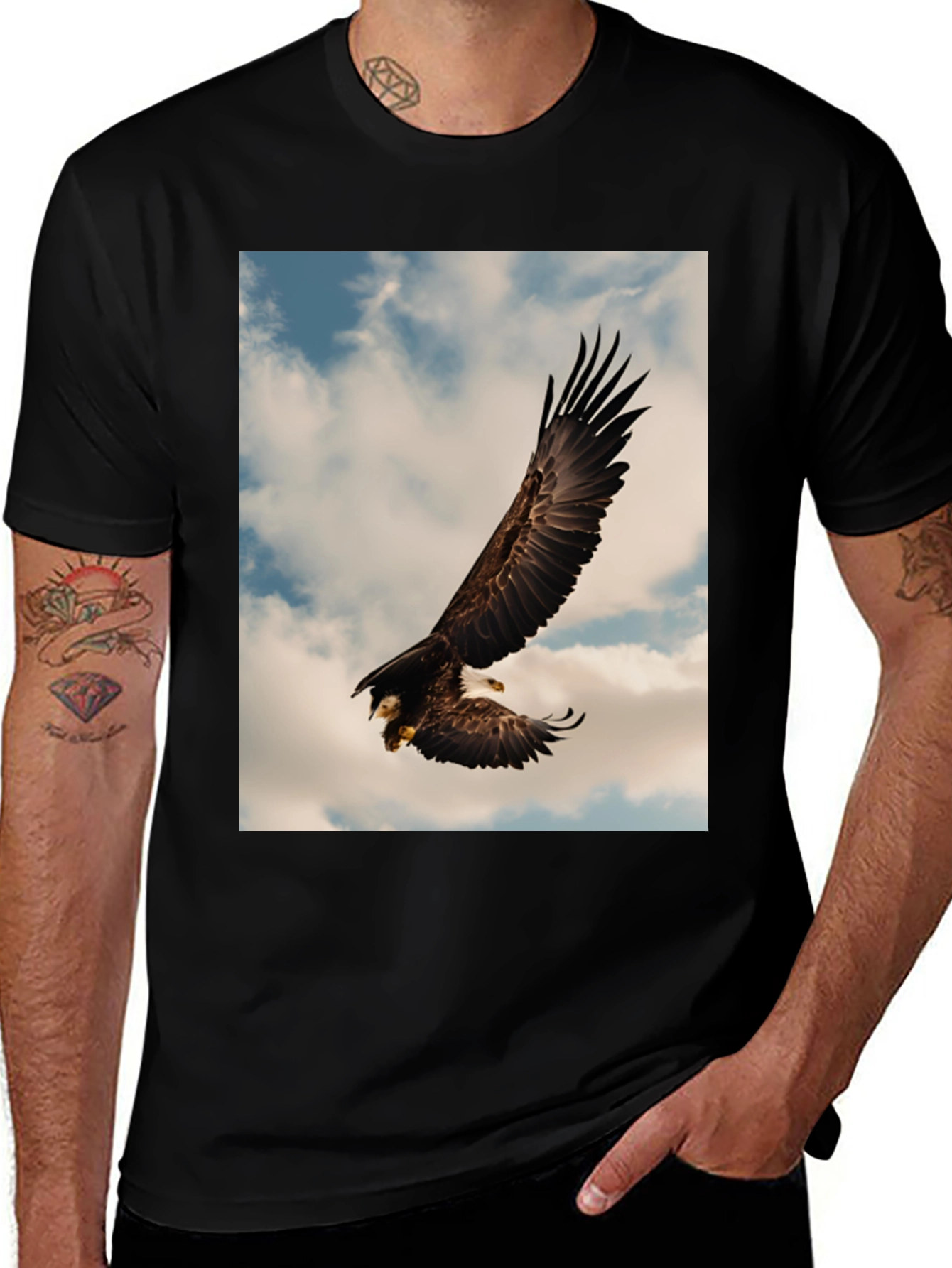 Variant 13 of Eagle Flight Graphic Tee - Black Cotton Blend