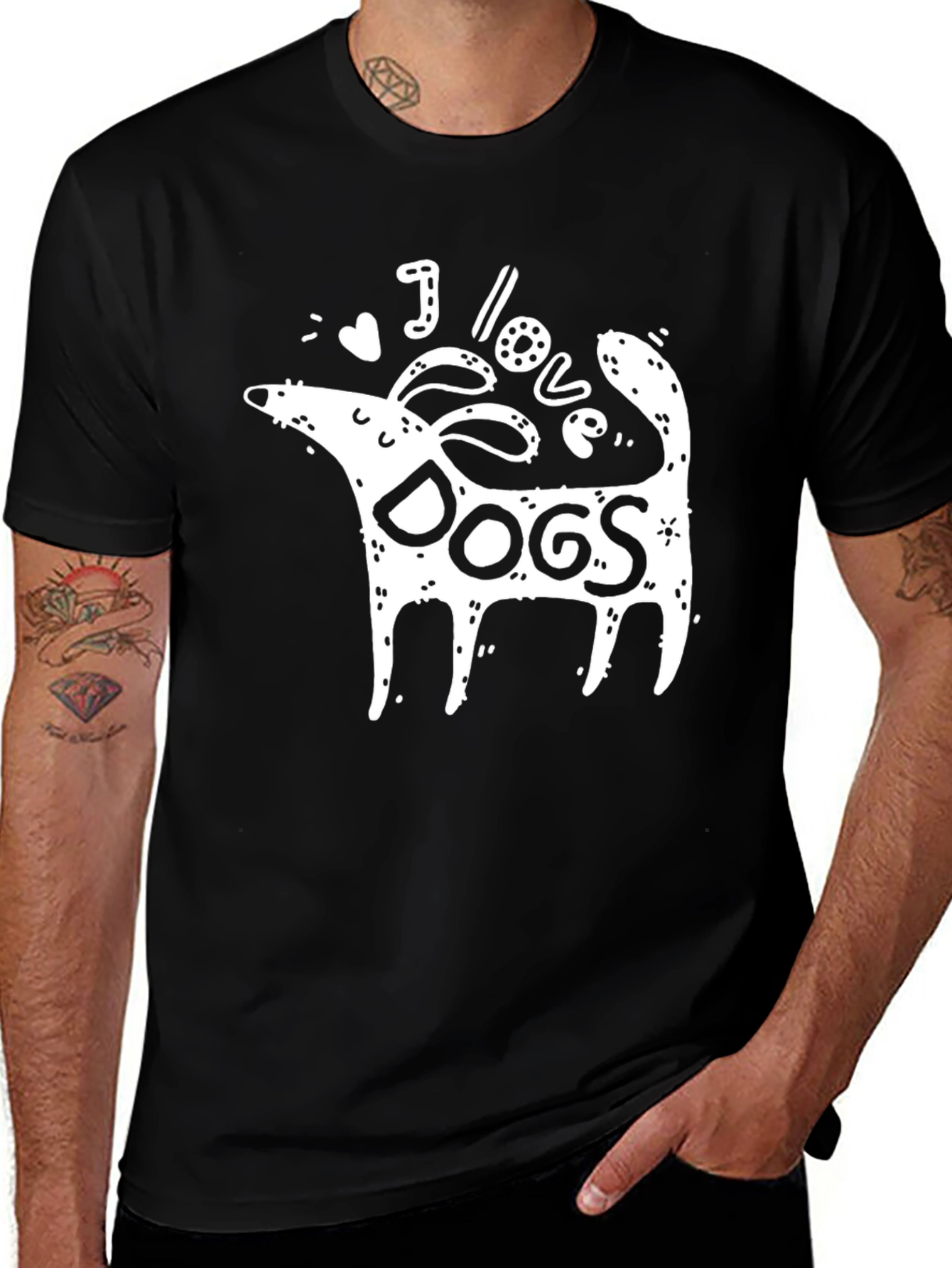 Variant 29 of I Love Dogs Graphic Tee - Black Cotton T-Shirt