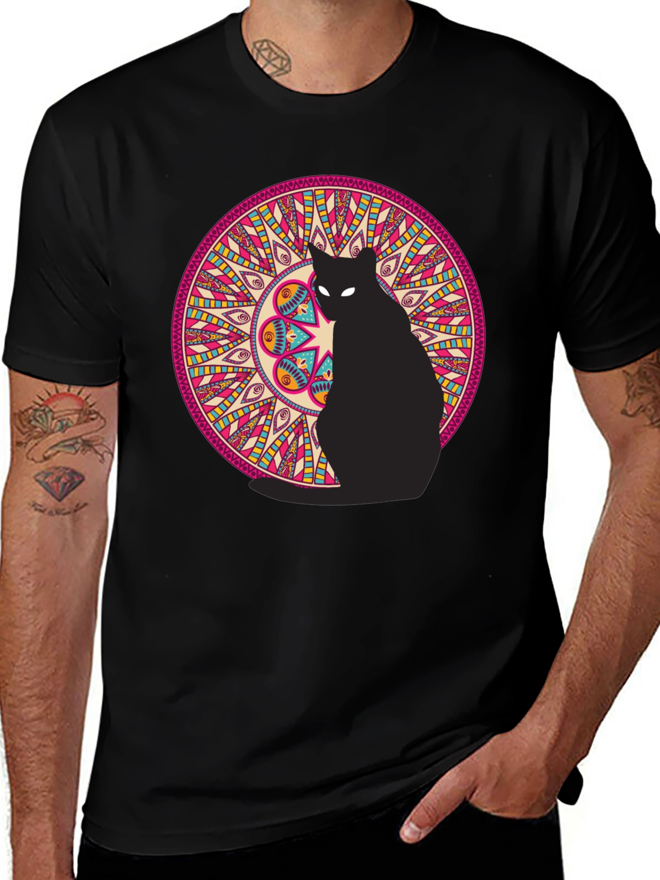 Variant 29 of Black Cat Mandala Graphic Tee