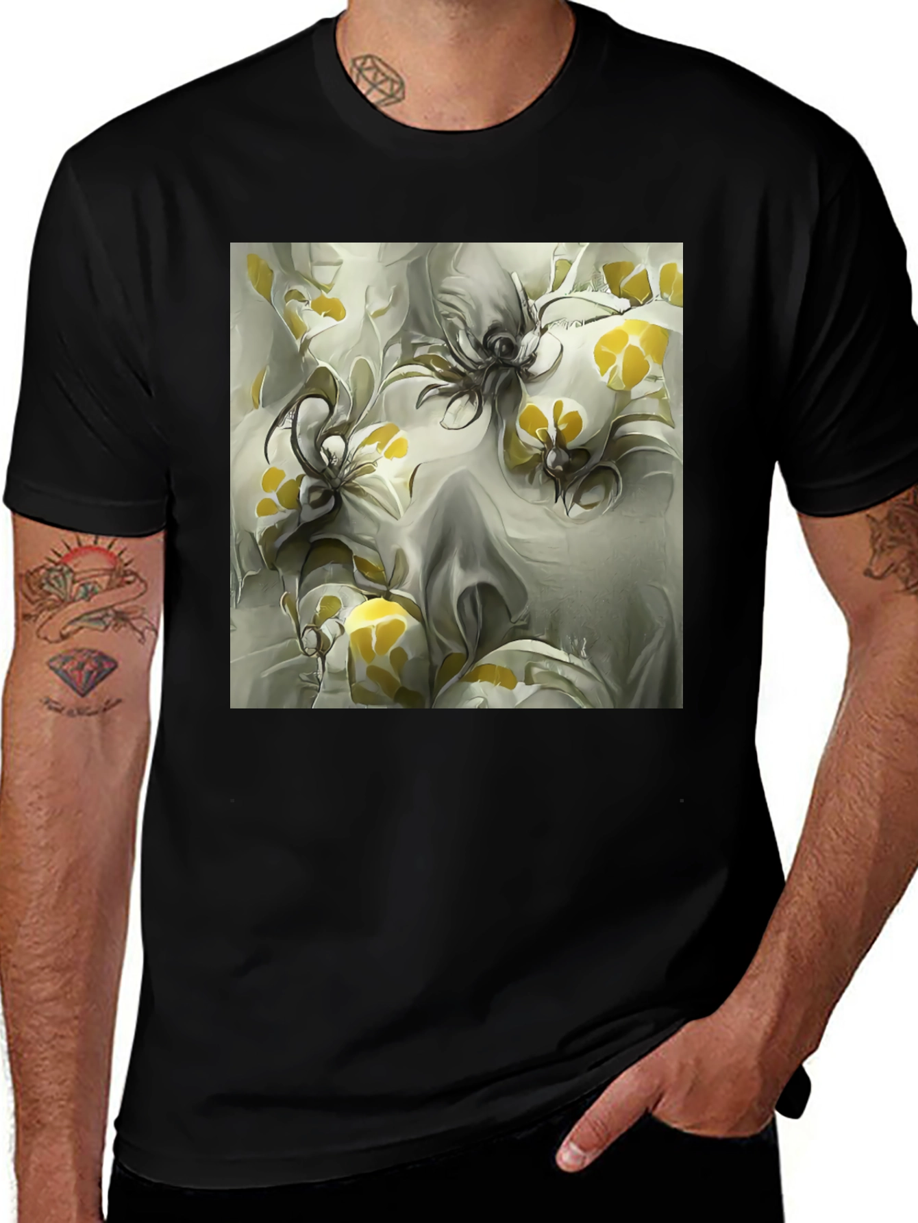 Variant 28 of Abstract Floral Print Black T-Shirt