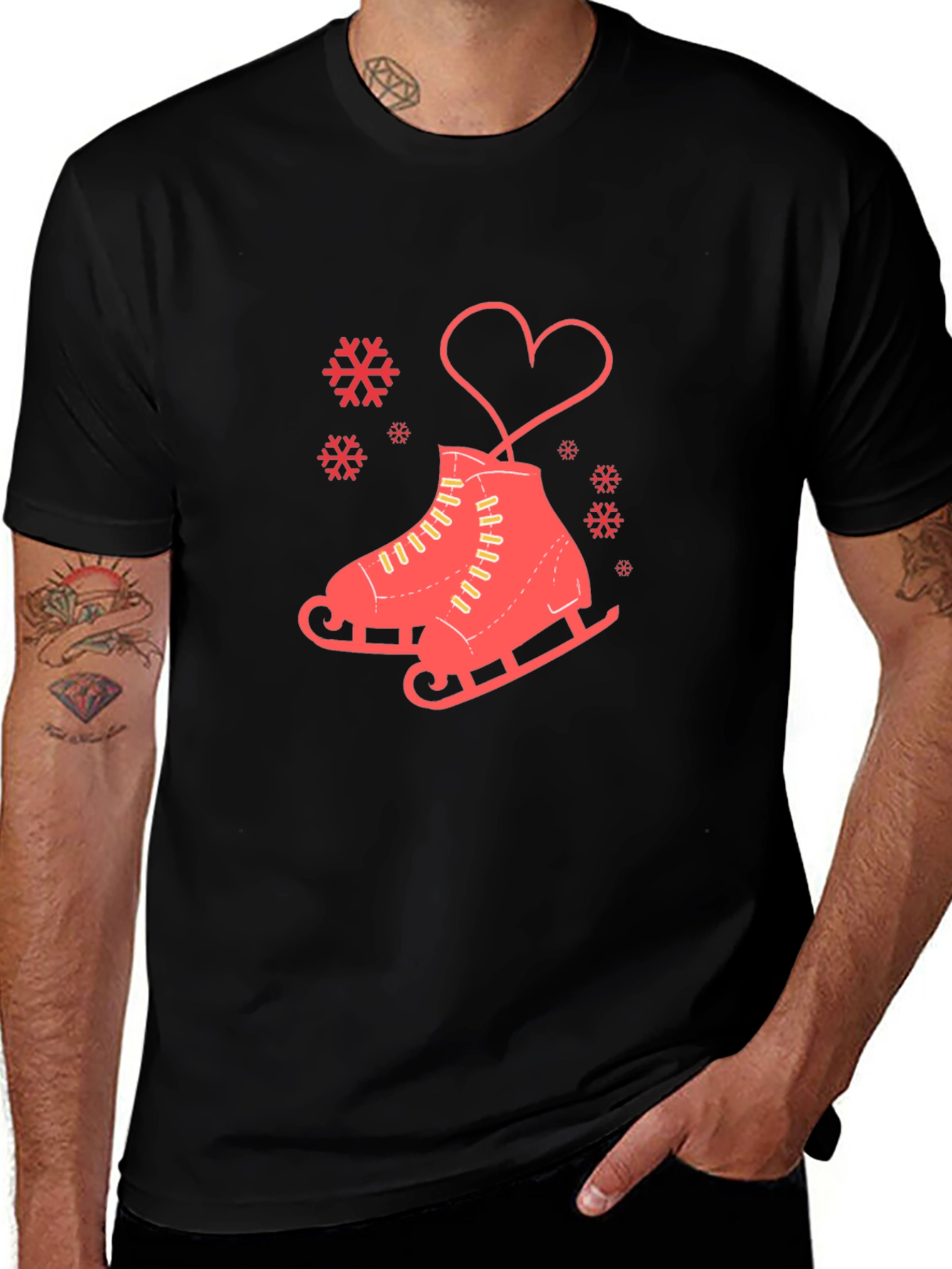Variant 2 of Heart Ice Skates Graphic Tee - Black Cotton T-Shirt
