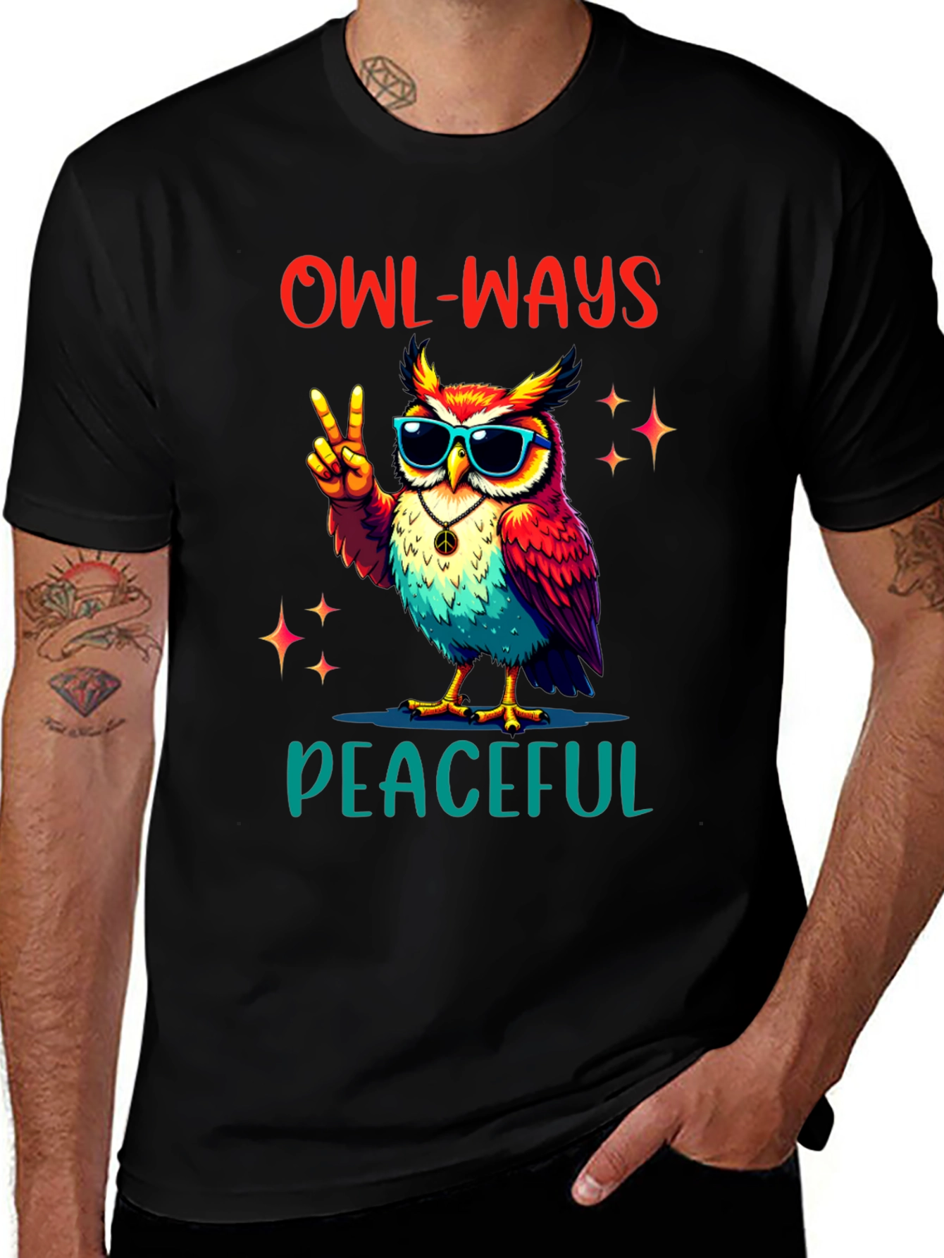 Variant 13 of Owl-Ways Peaceful T-Shirt - Peace, Love, & Owls!