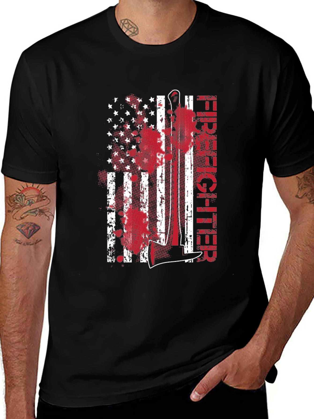 Variant 4 of Firefighter American Flag Graphic Tee