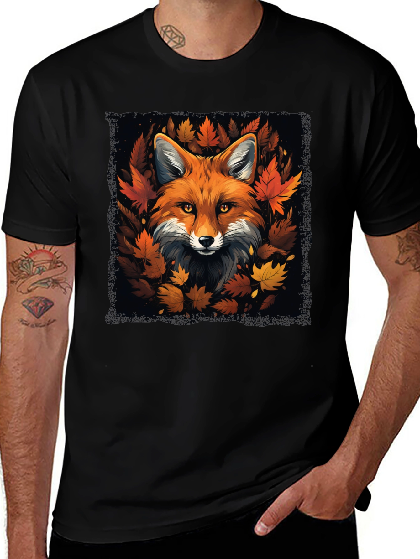 Variant 27 of Fox & Fall Leaves Graphic Tee