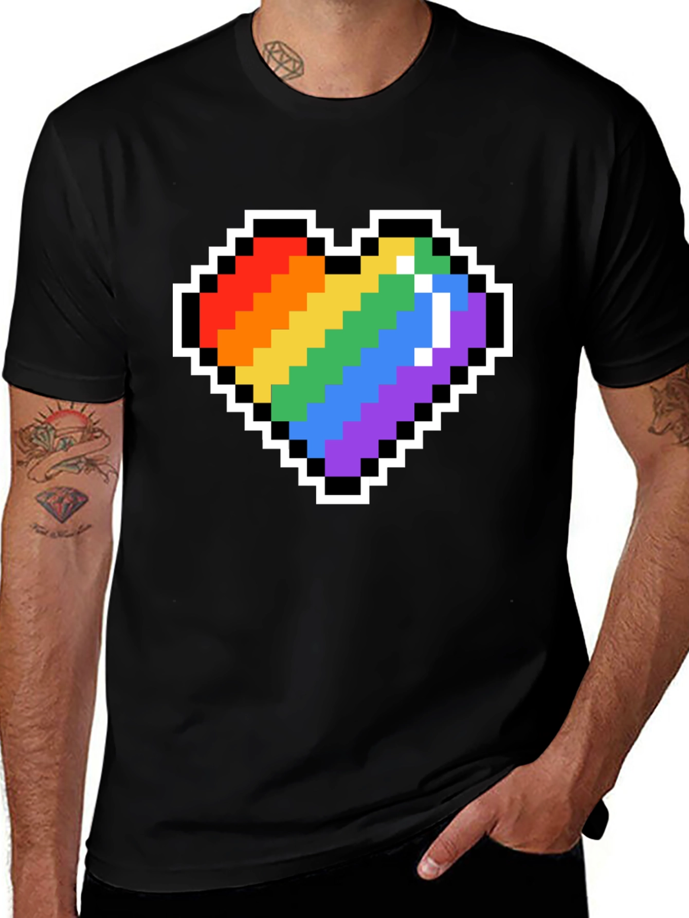Variant 20 of Pixel Heart Pride T-Shirt - Black Crew Neck Tee