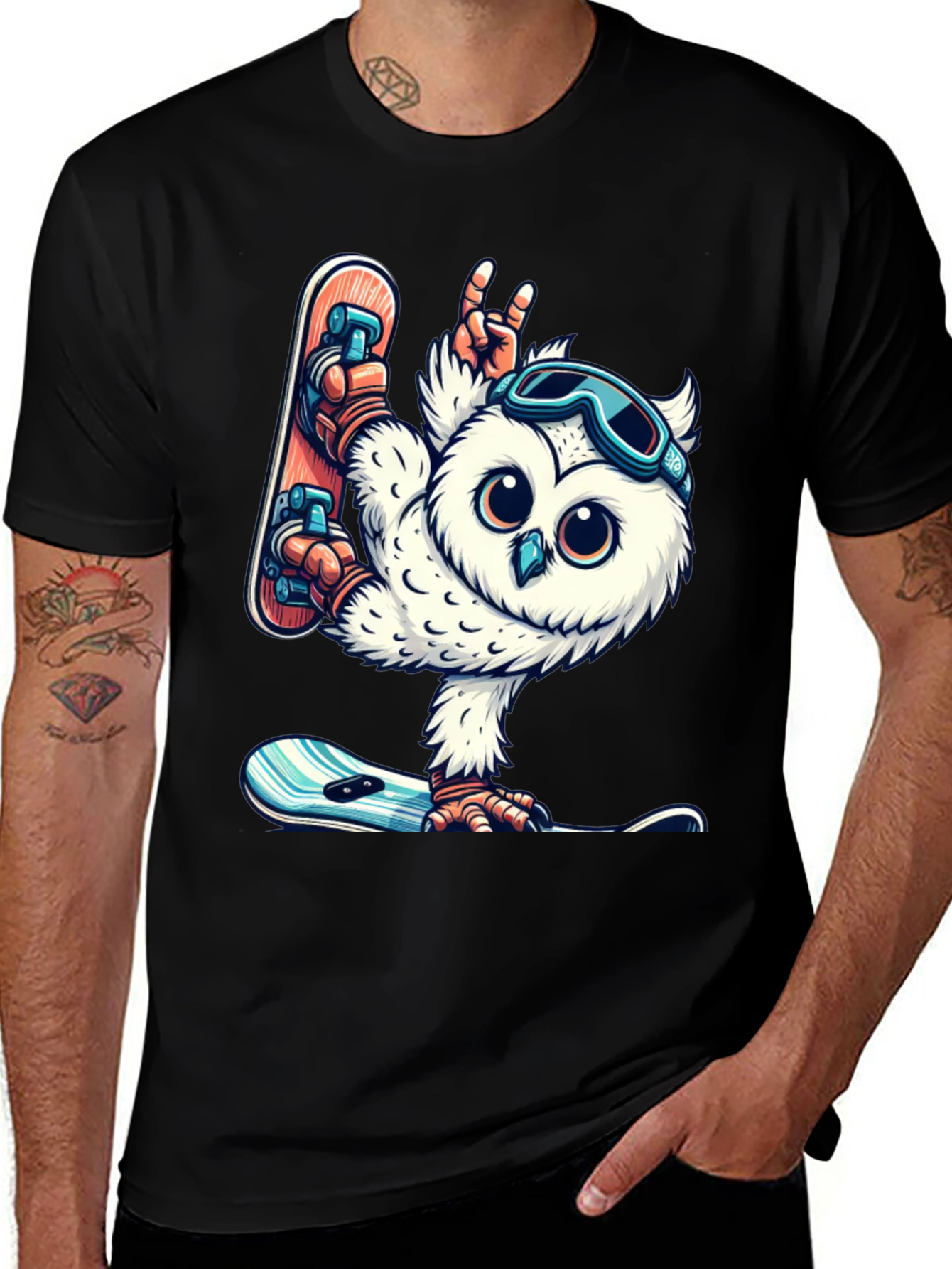 Variant 15 of Snowboard Owl Graphic Tee - Cool Winter Style