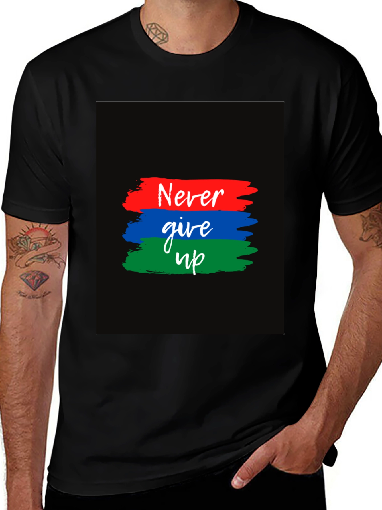 Black Never Give Up Graphic T-Shirt main image