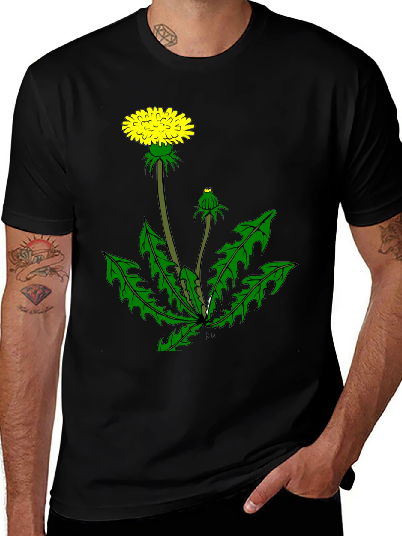 Variant 10 of Dandelion Graphic Tee - Black Cotton T-Shirt