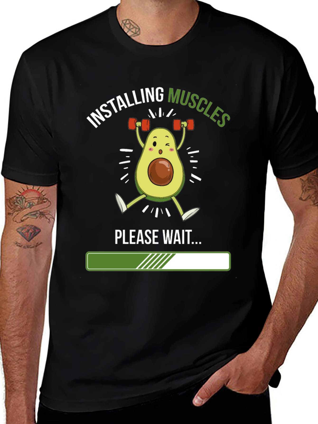 Black Installing Muscles Funny Avocado Gym T-Shirt main image