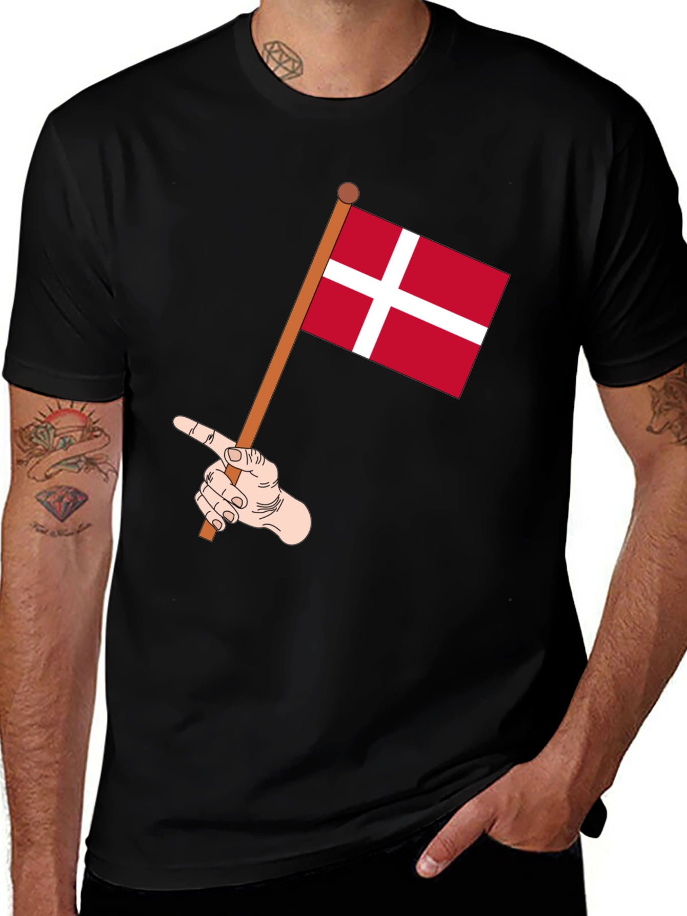 Denmark Flag T-Shirt - Black Cotton Tee