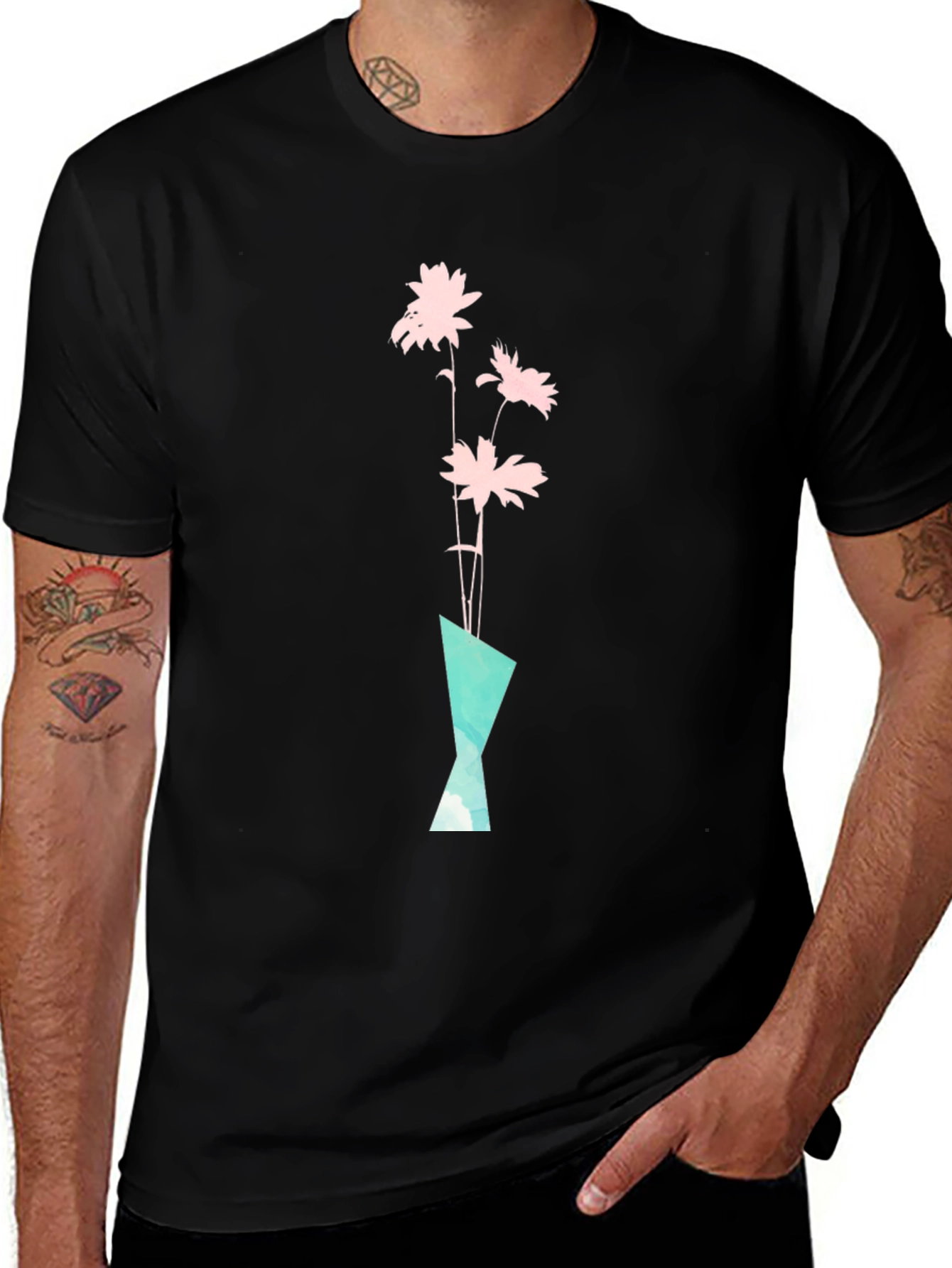 Variant 23 of Modern Floral Vase Graphic Tee - Black