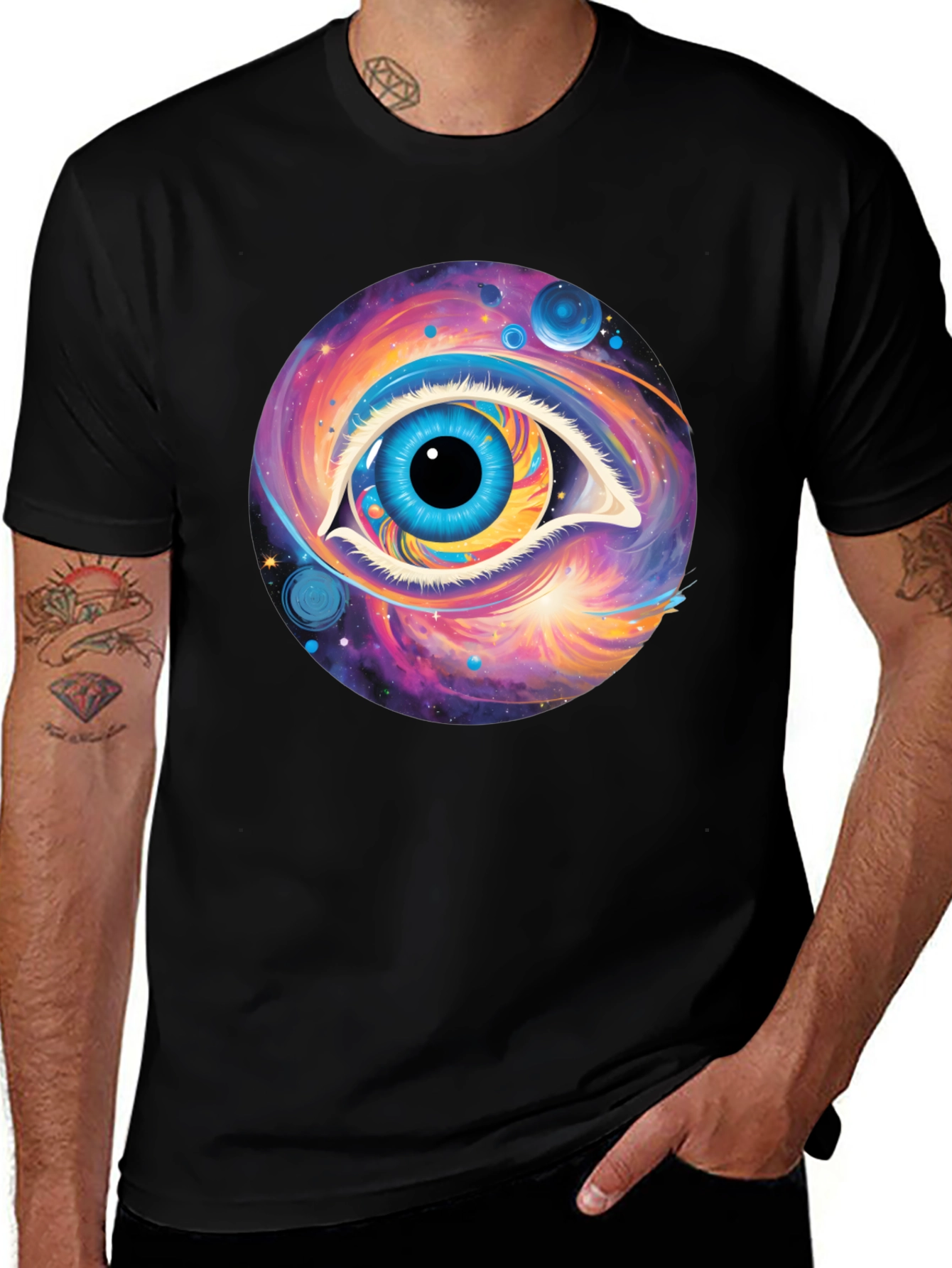 Variant 17 of Cosmic Eye Graphic Tee - Black Cotton Comfort