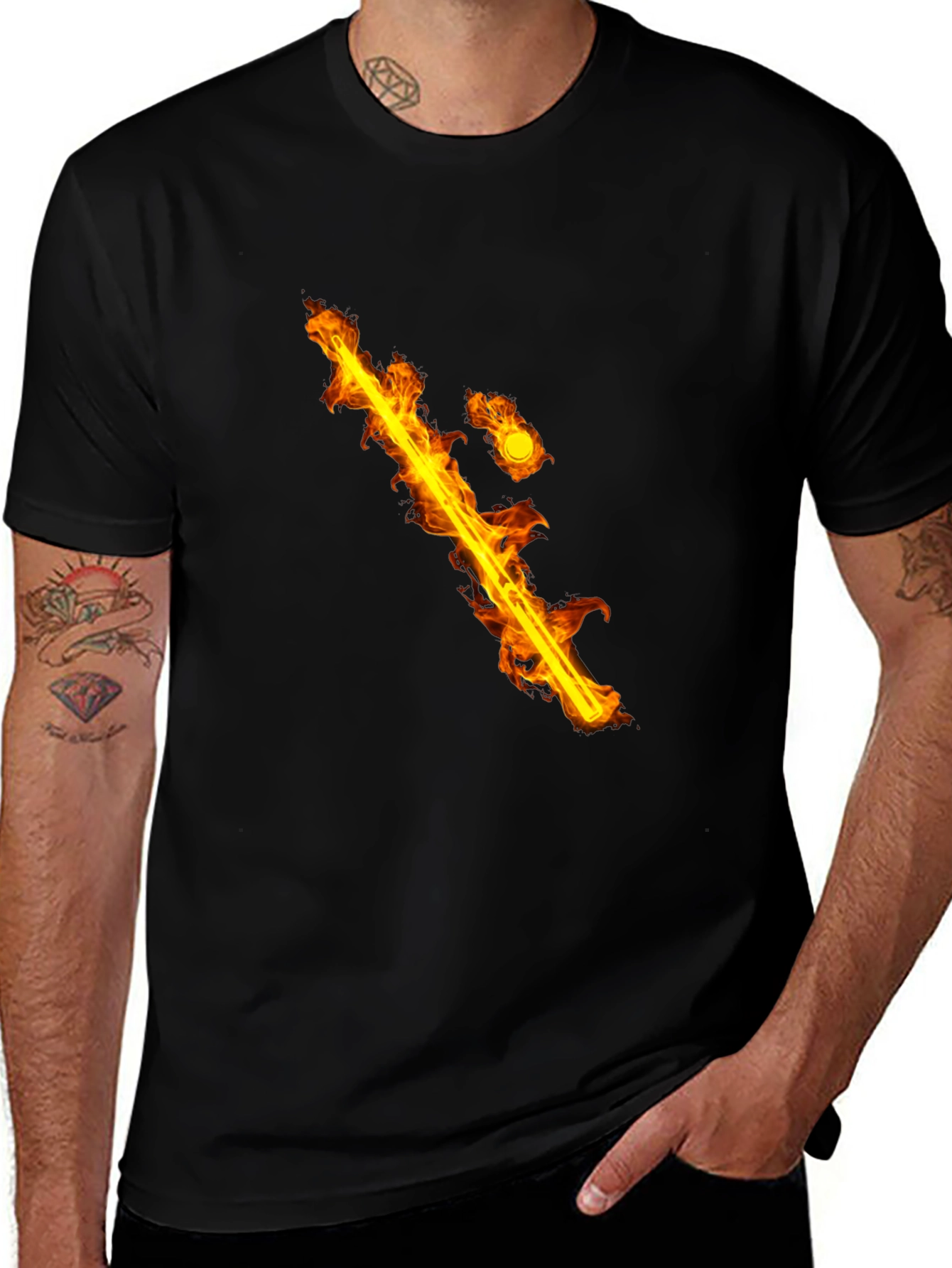 Variant 7 of Flaming Sword Graphic Black T-Shirt