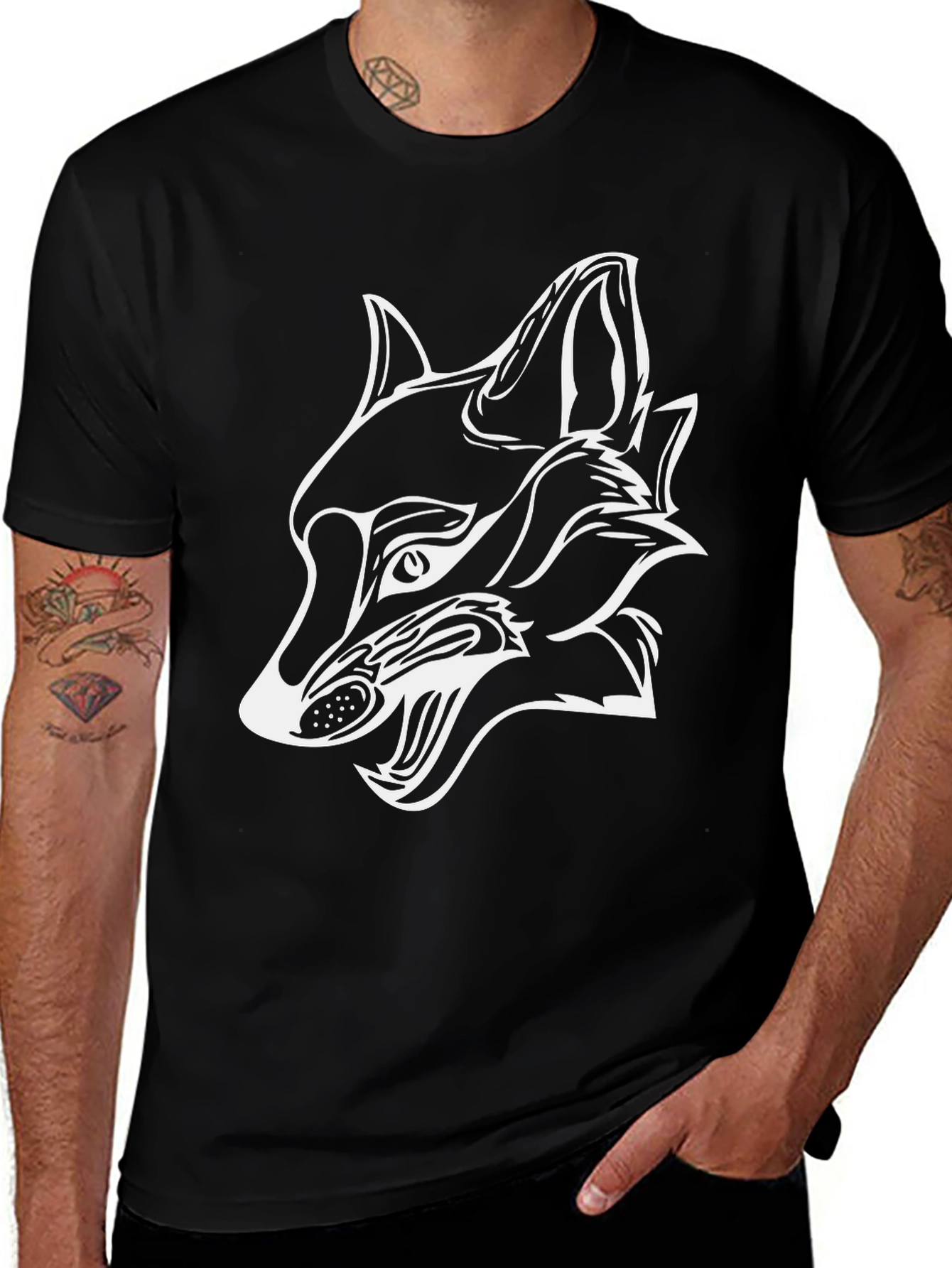 Variant 15 of Black T-Shirt with White Wolf Graphic