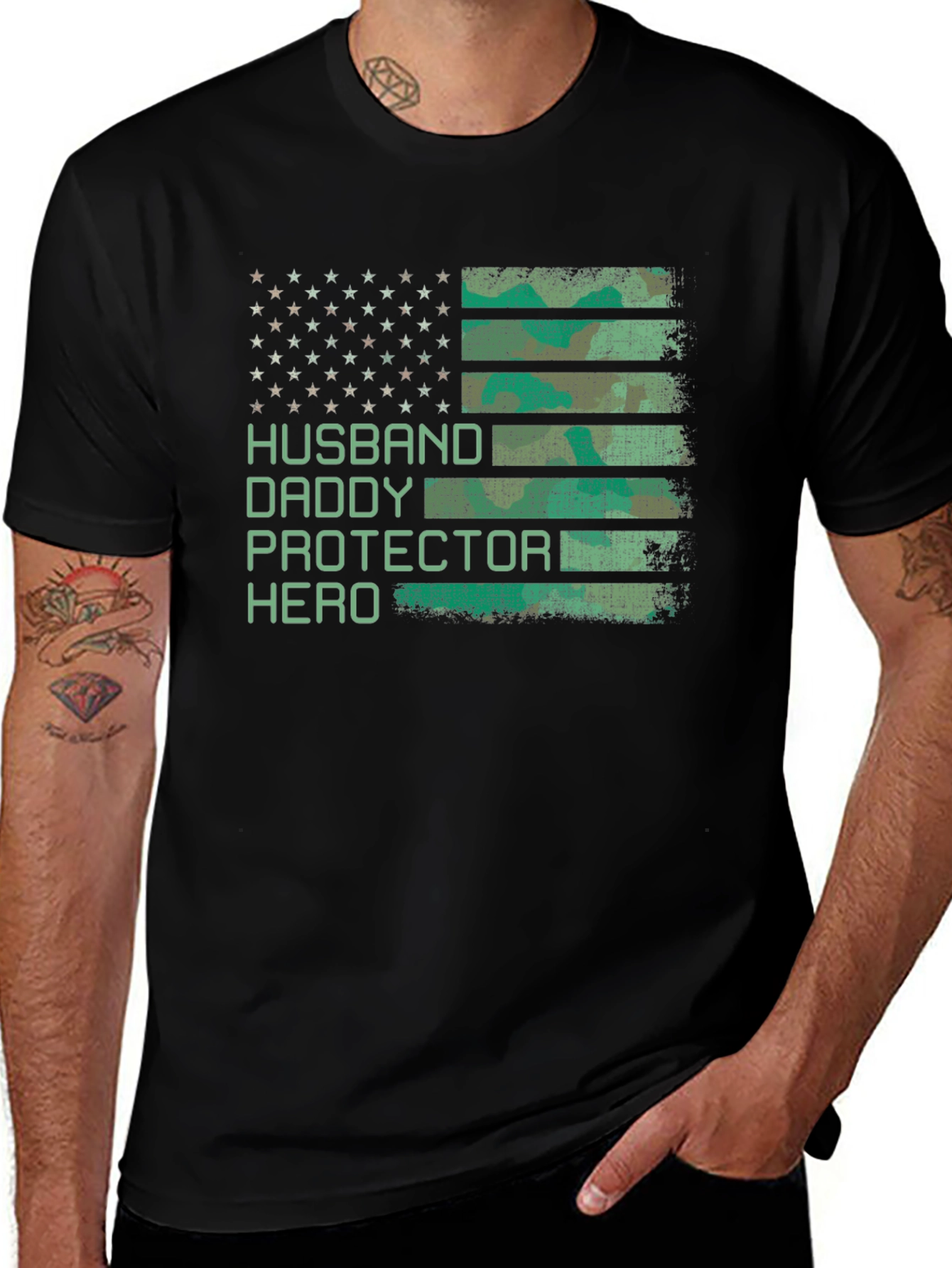 Variant 9 of Husband Daddy Protector Hero Patriotic T-Shirt