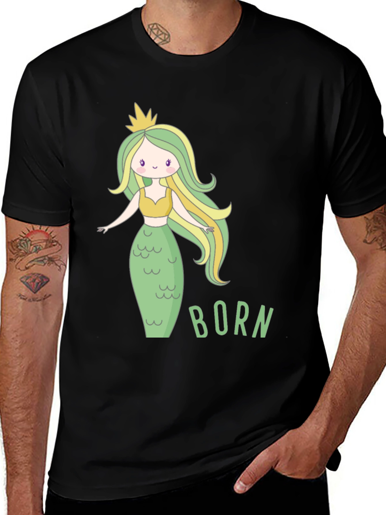 Variant 3 of Mermaid Born T-Shirt - Cute Cartoon Graphic Tee