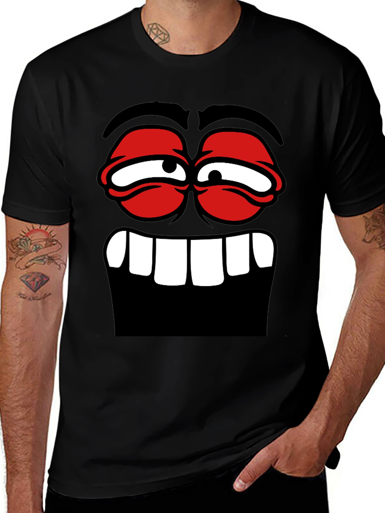 Variant 9 of Funny Cartoon Face Graphic Tee - Black T-Shirt
