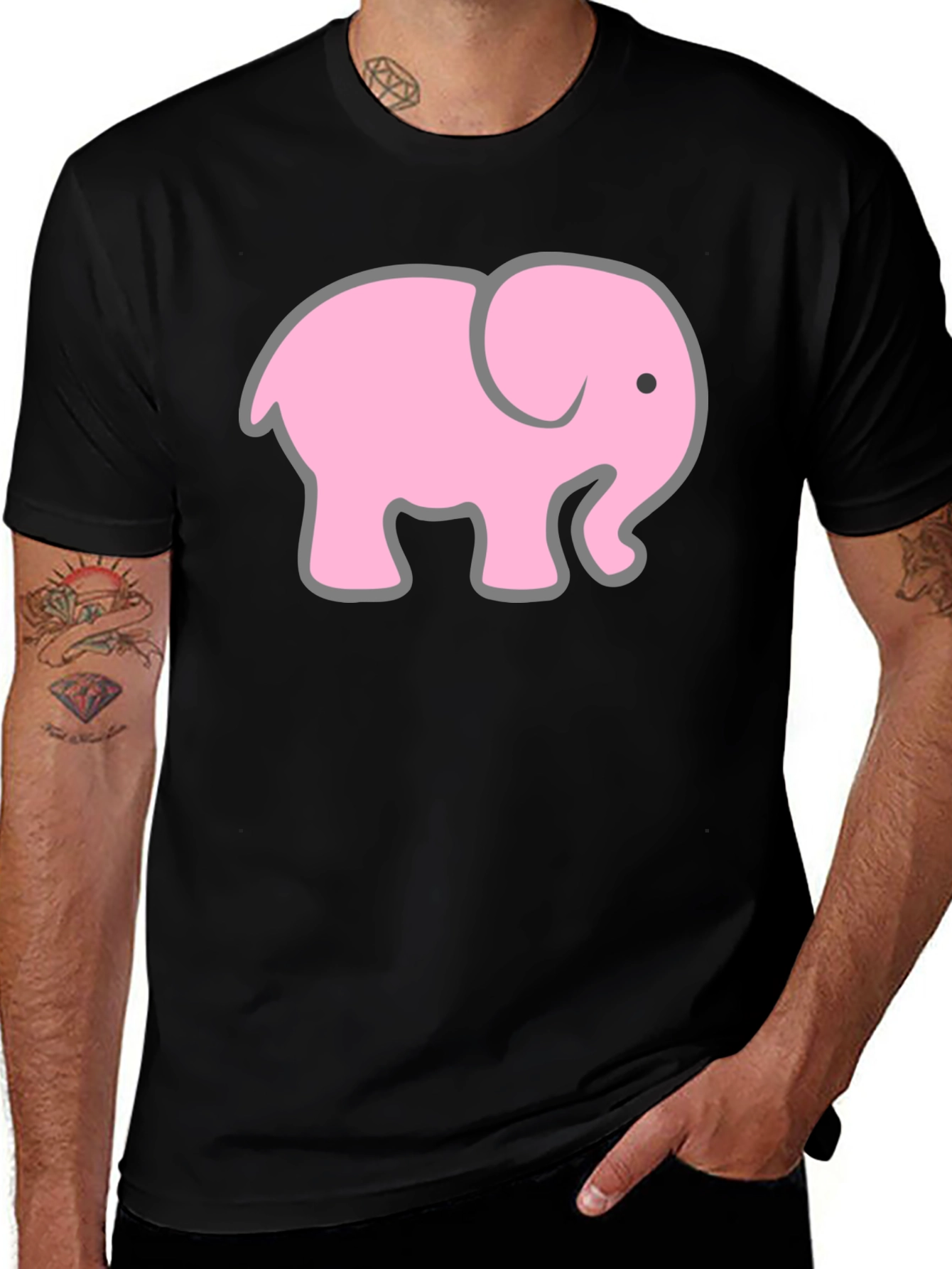 Black T-Shirt with Pink Elephant Graphic