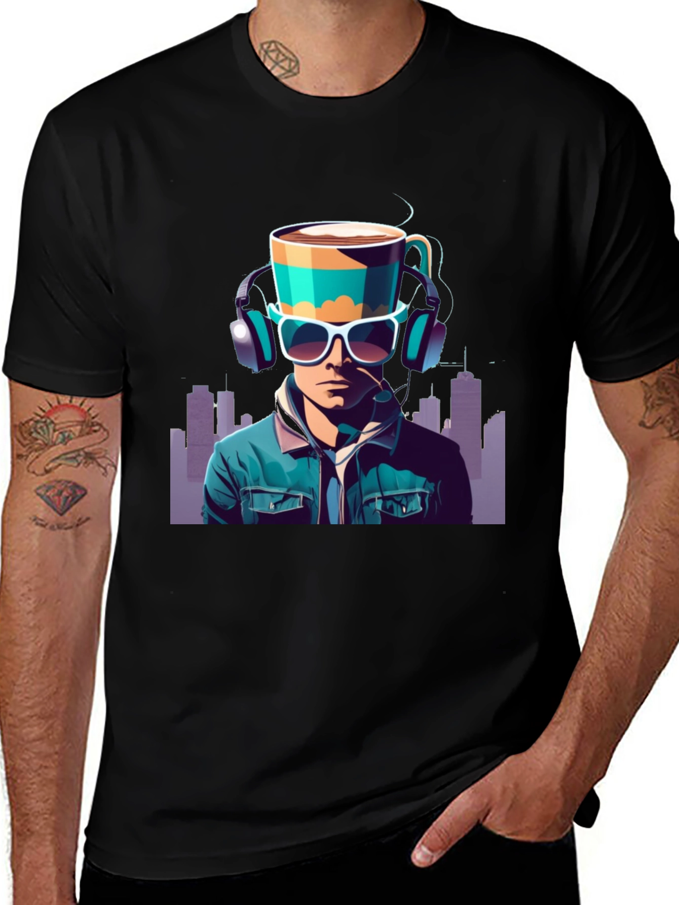 Variant 24 of Coffee Headphone Man Graphic Tee