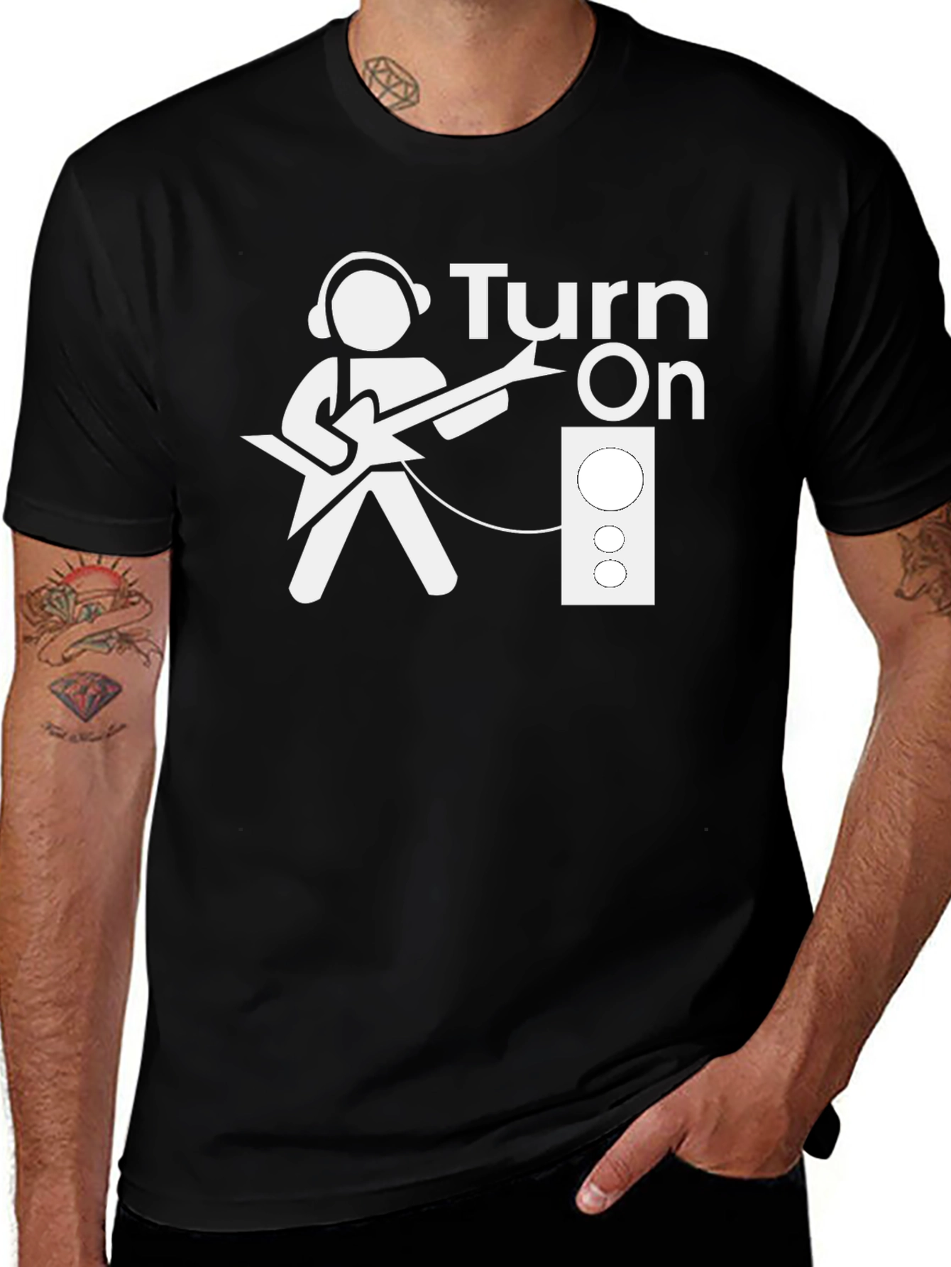 Variant 15 of Turn On Music Graphic Tee - Black T-Shirt