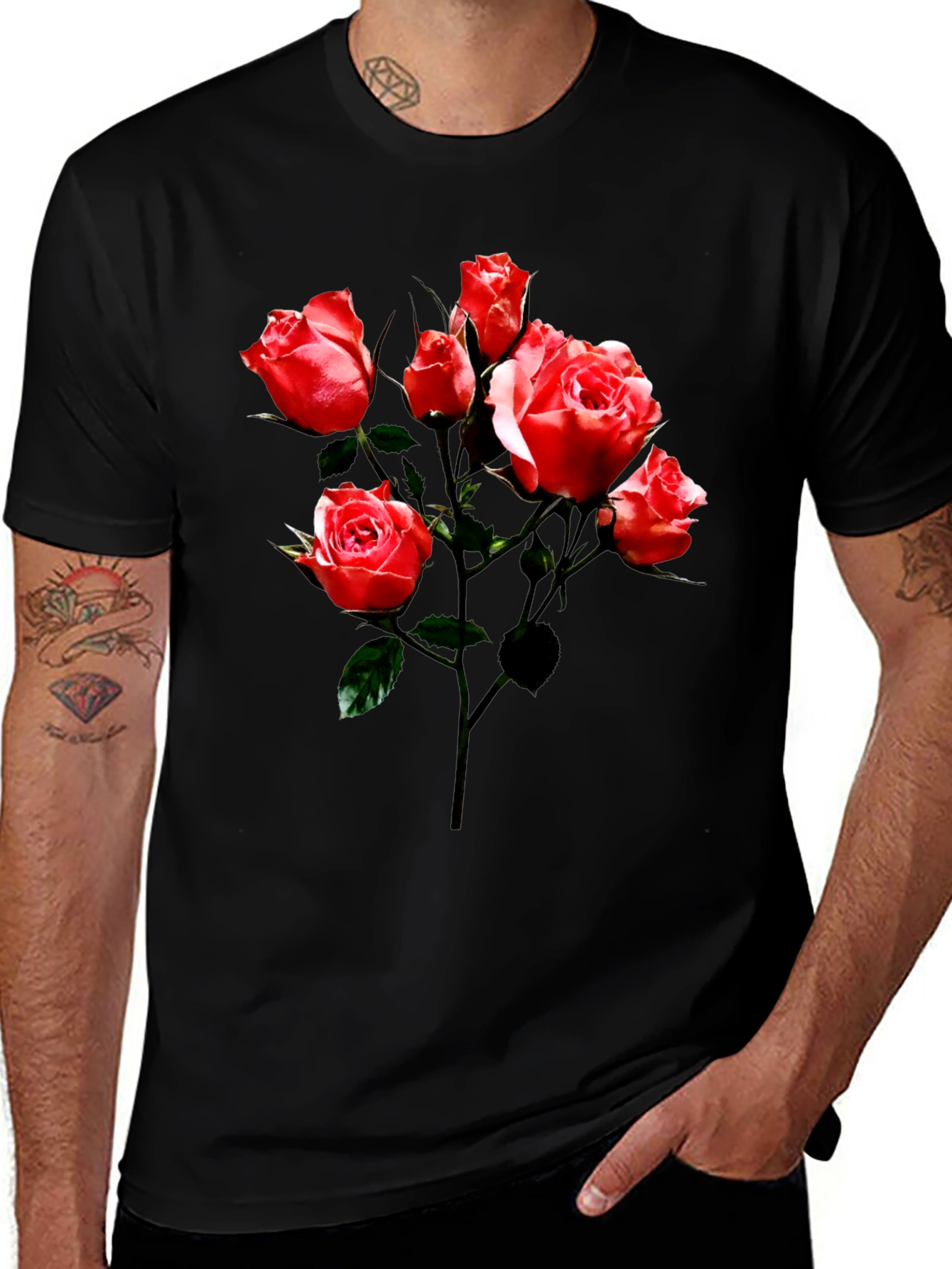Variant 14 of Floral Rose Print Black T-Shirt
