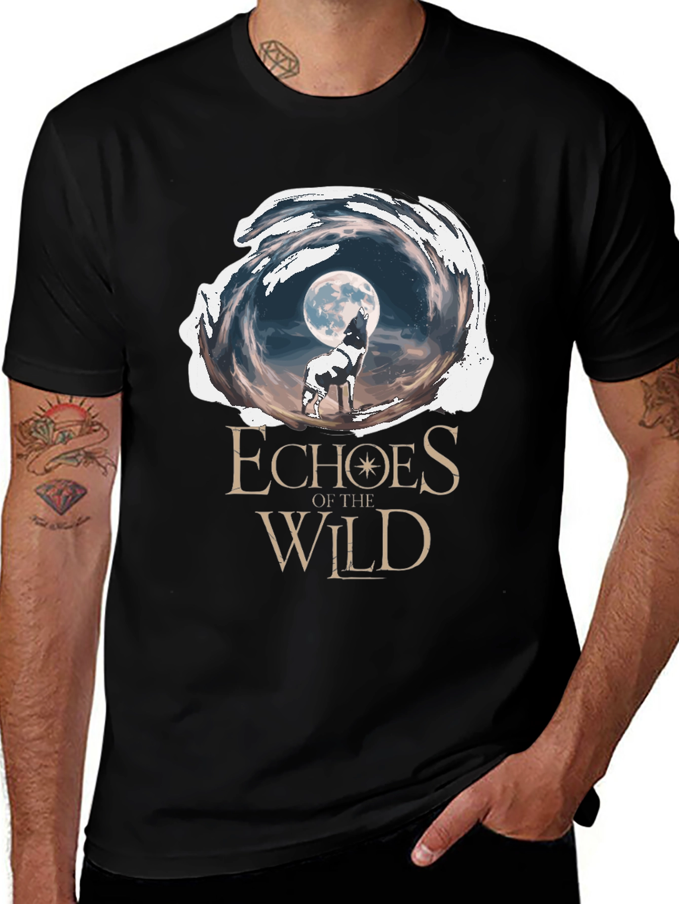 Variant 14 of Echoes of the Wild T-Shirt - Moon & Wolf Design