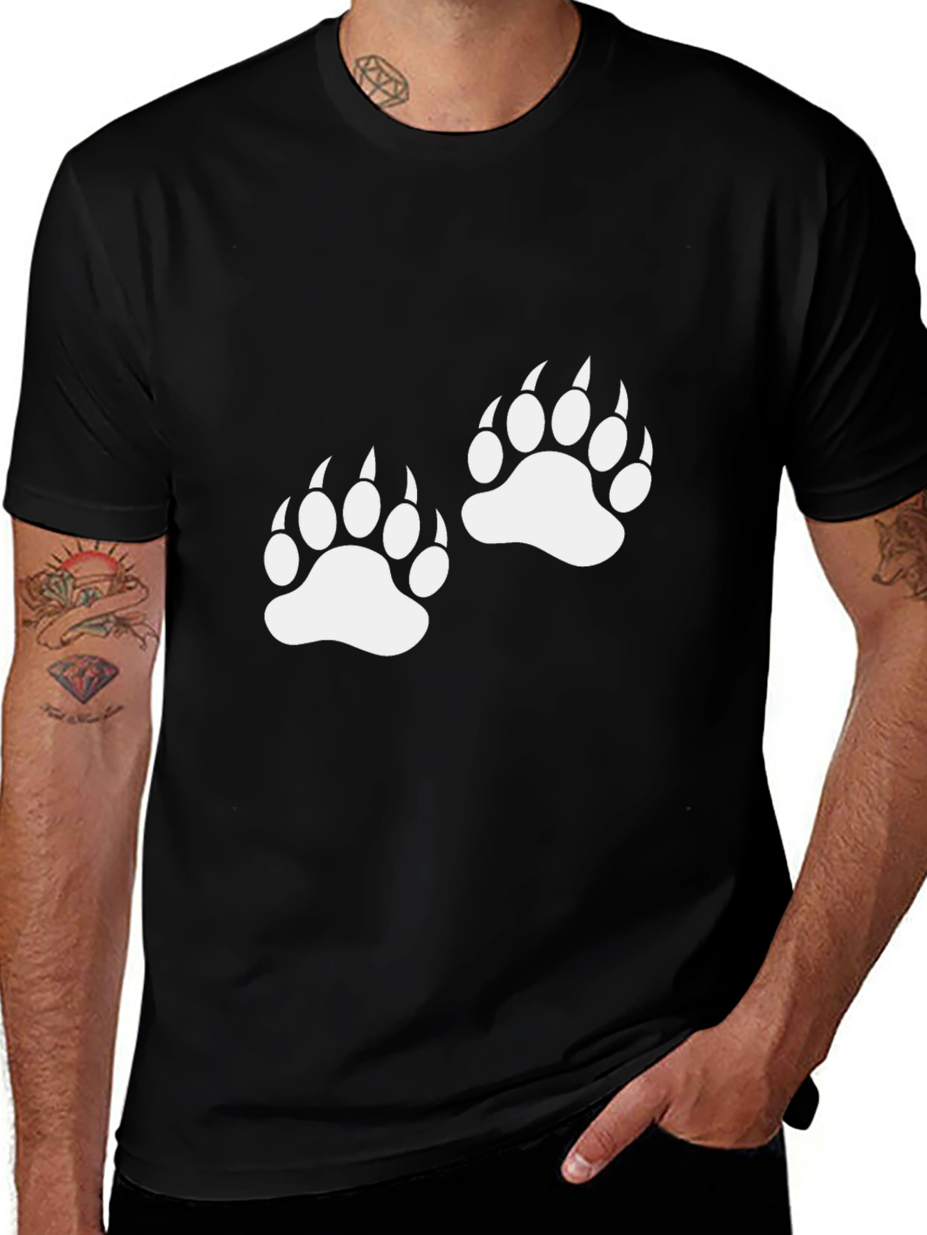 Variant 20 of Bear Paw Print T-Shirt - Casual Black Tee