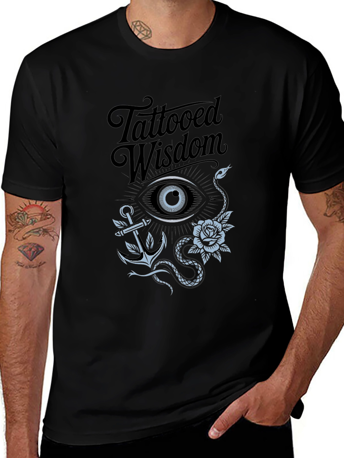 Tattooed Wisdom Graphic Tee - Men's Black T-Shirt
