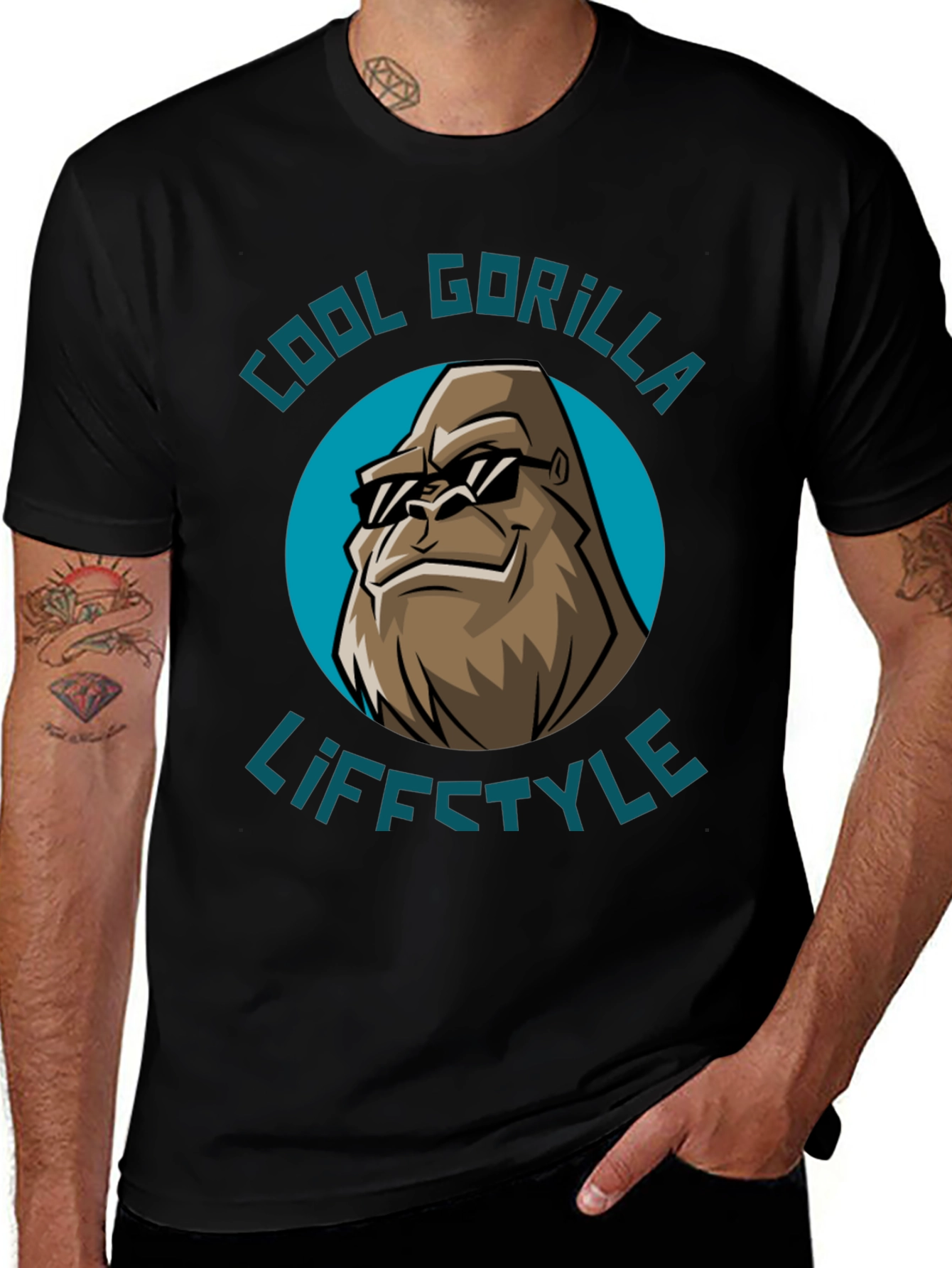 Black Cool Gorilla Lifestyle Graphic T-Shirt main image